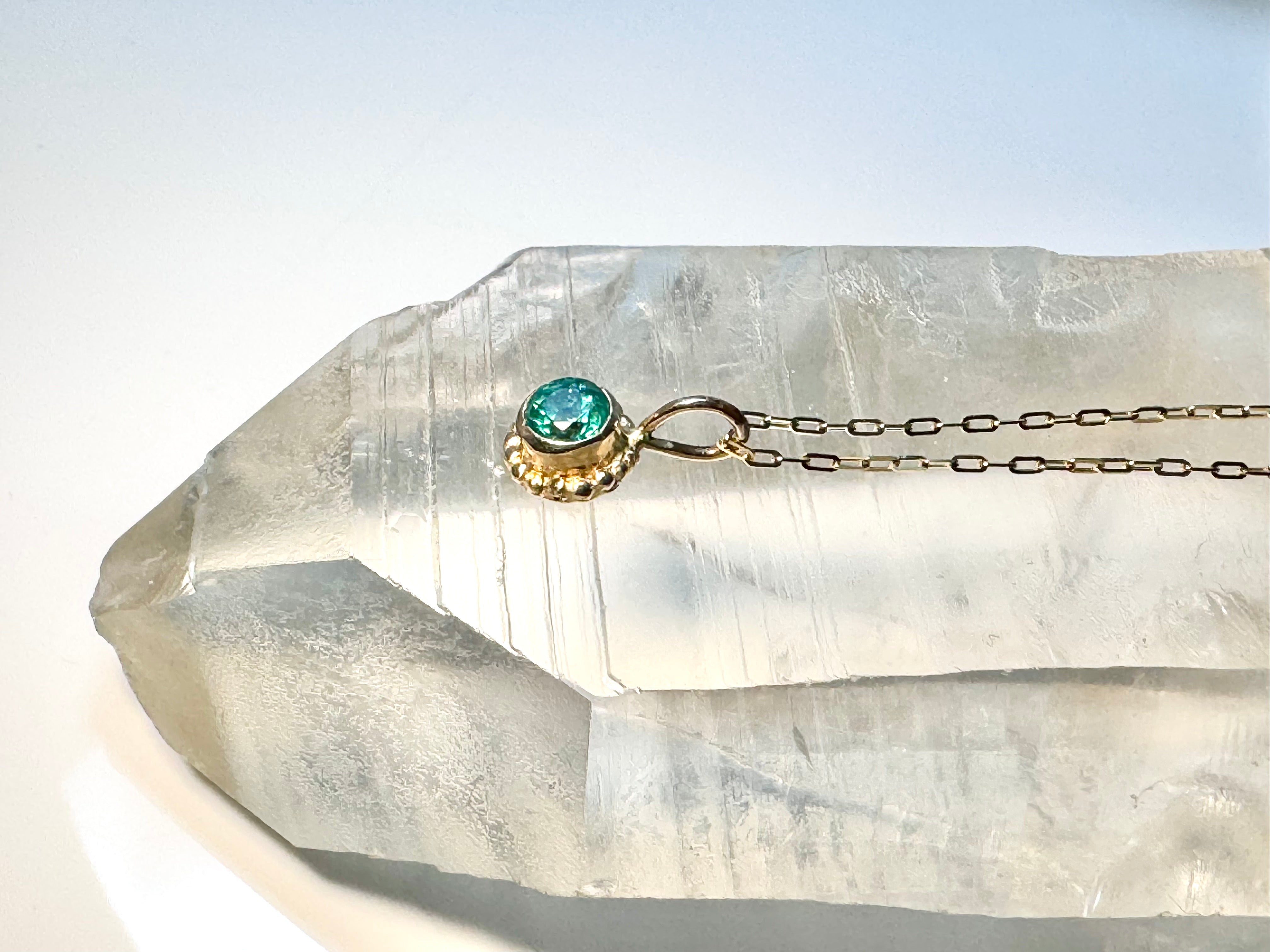 Emerald Beaded 14k Pendant