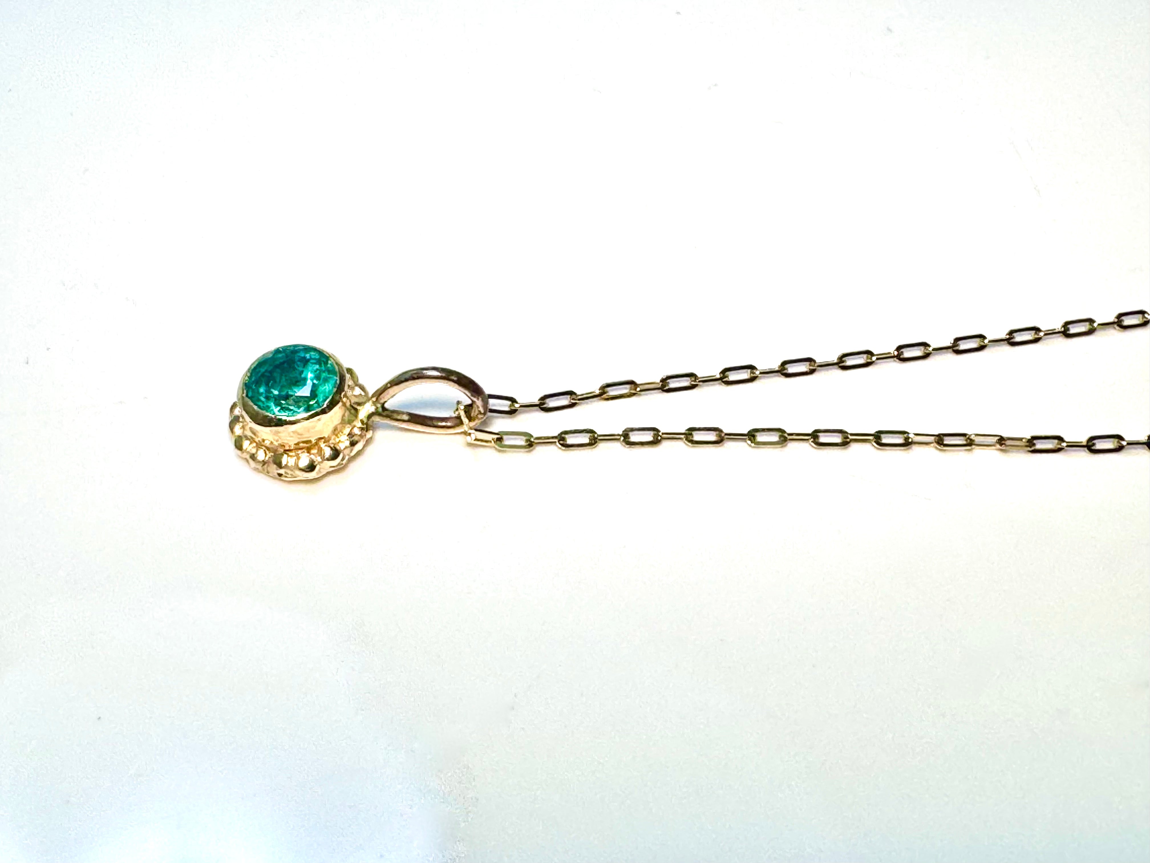Emerald Beaded 14k Pendant