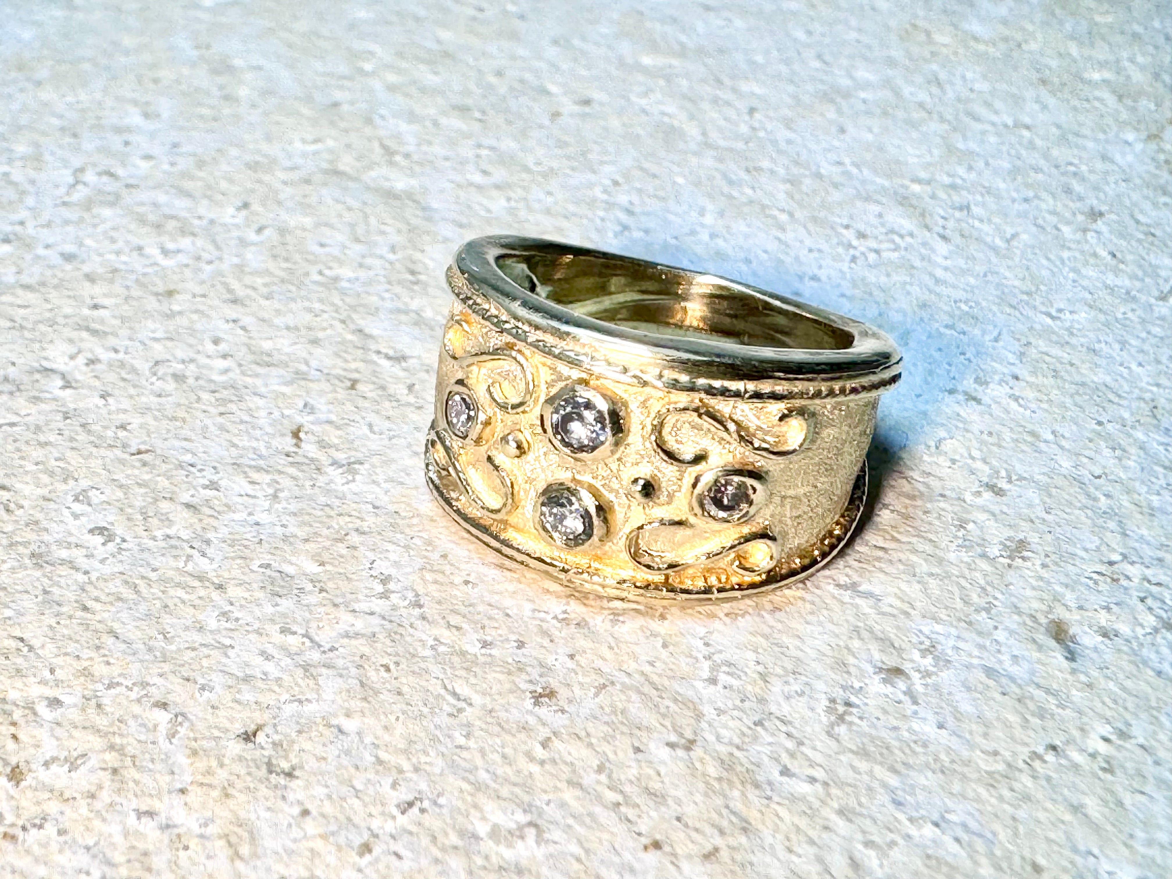 4 Diamond Etruscan Style 14k Band