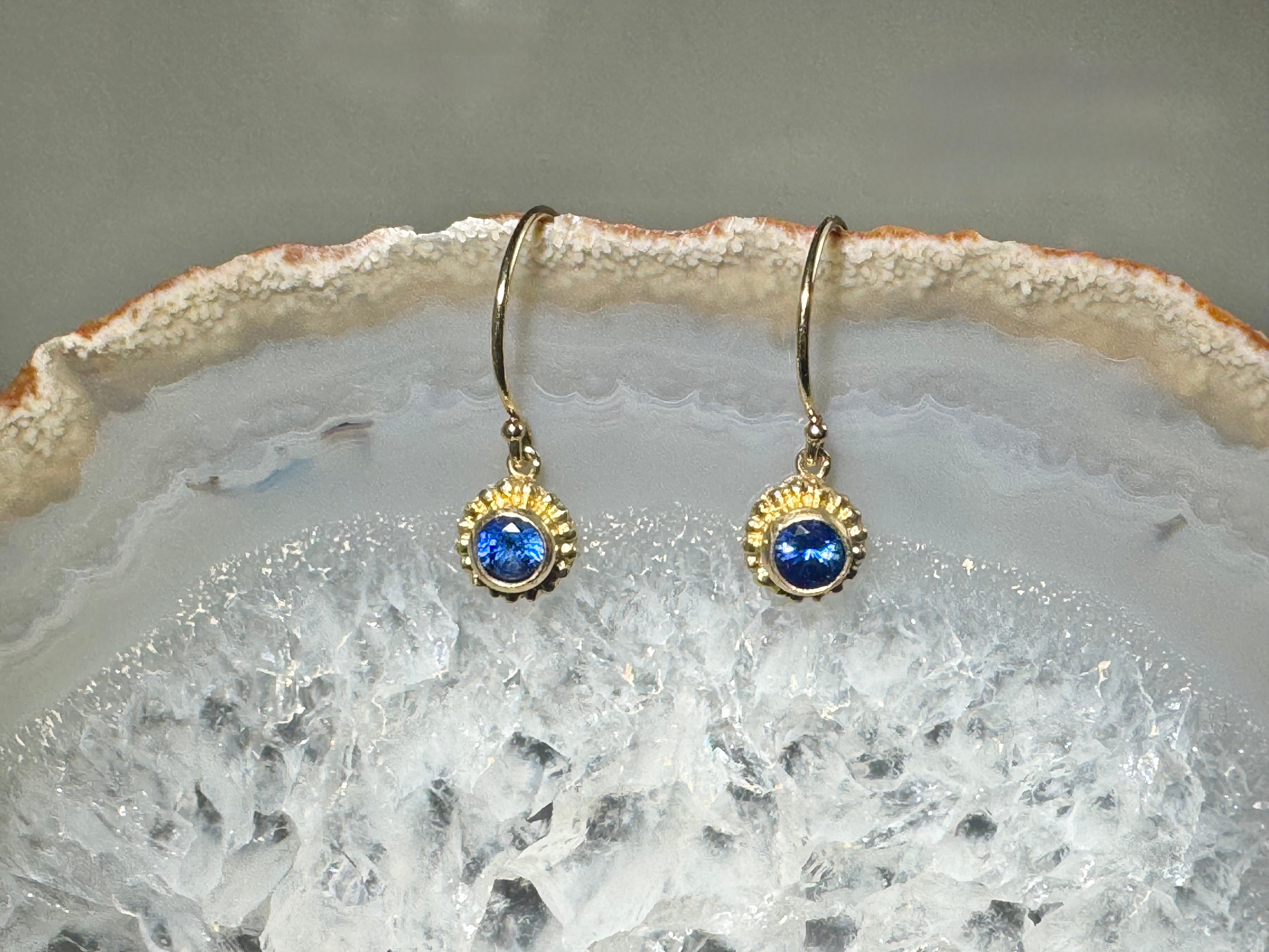 Sapphire Beaded Bezel 14k Dangles