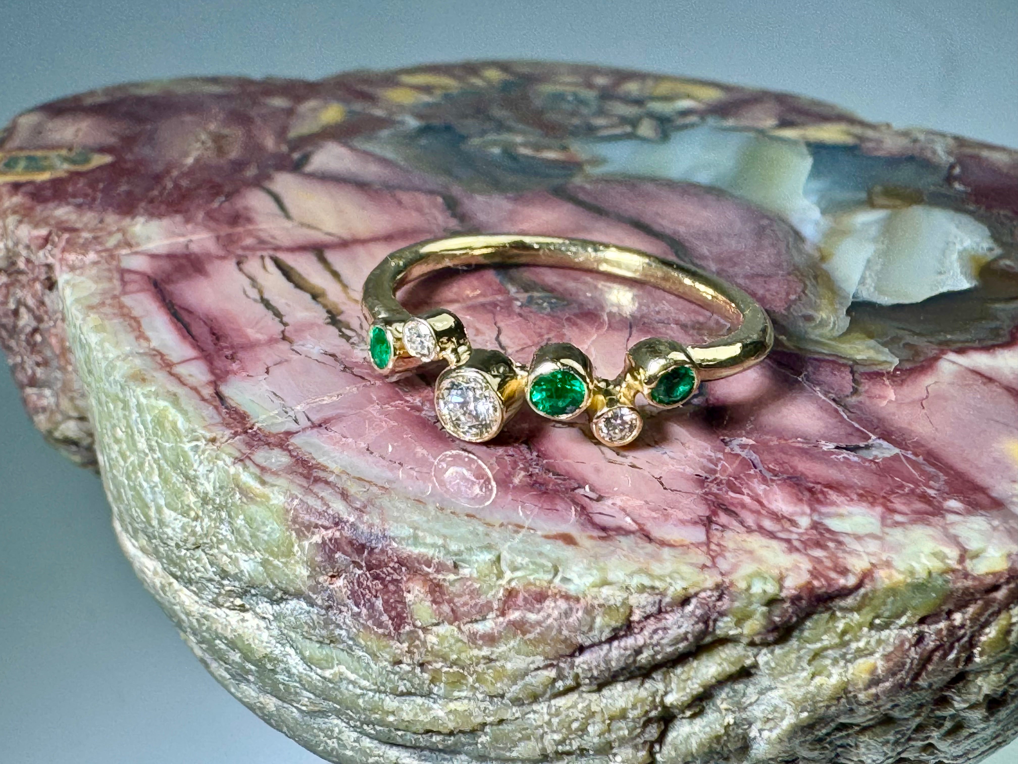 Emerald and Diamond Pebble Ring