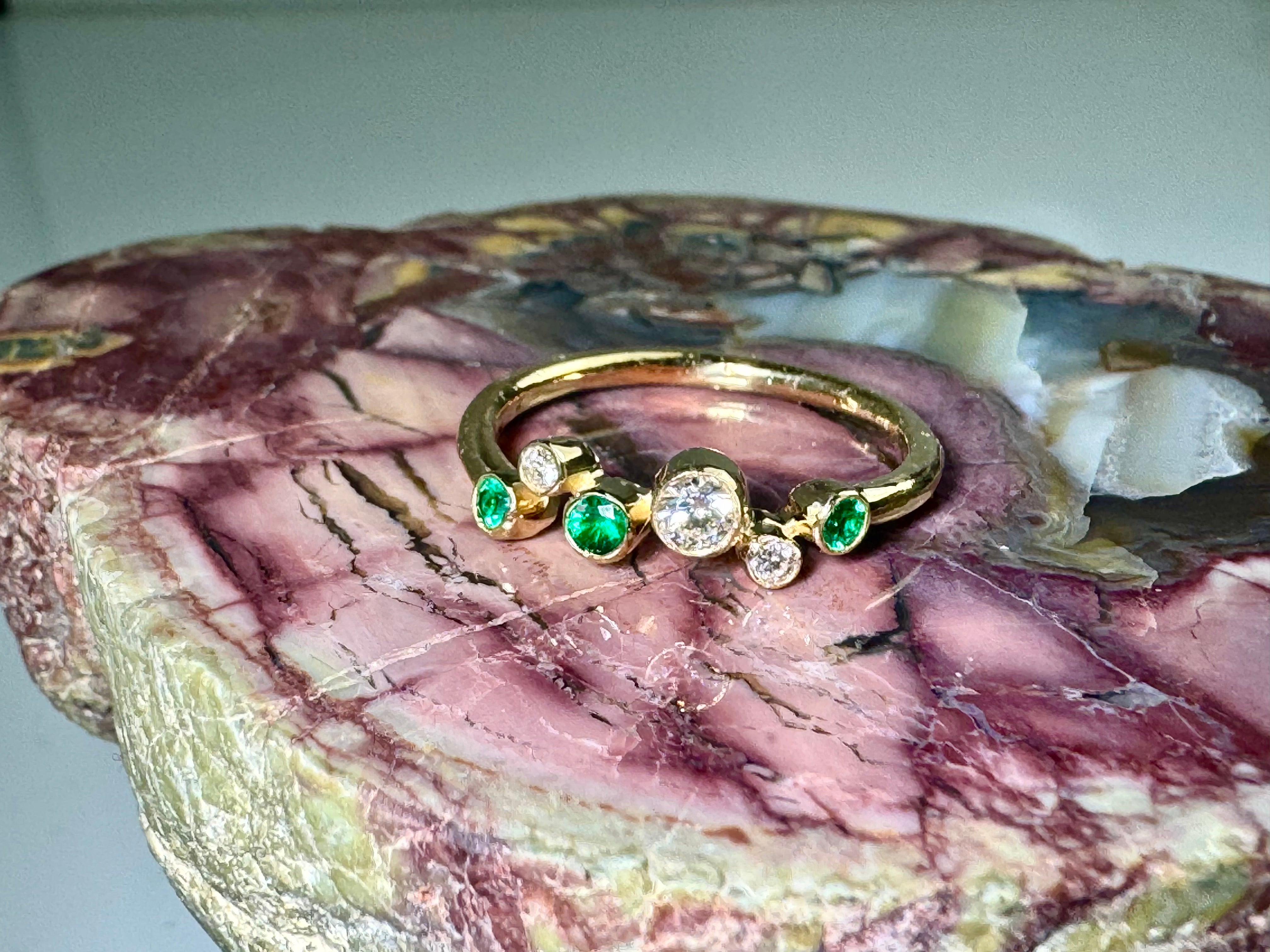 Emerald and Diamond Pebble Ring