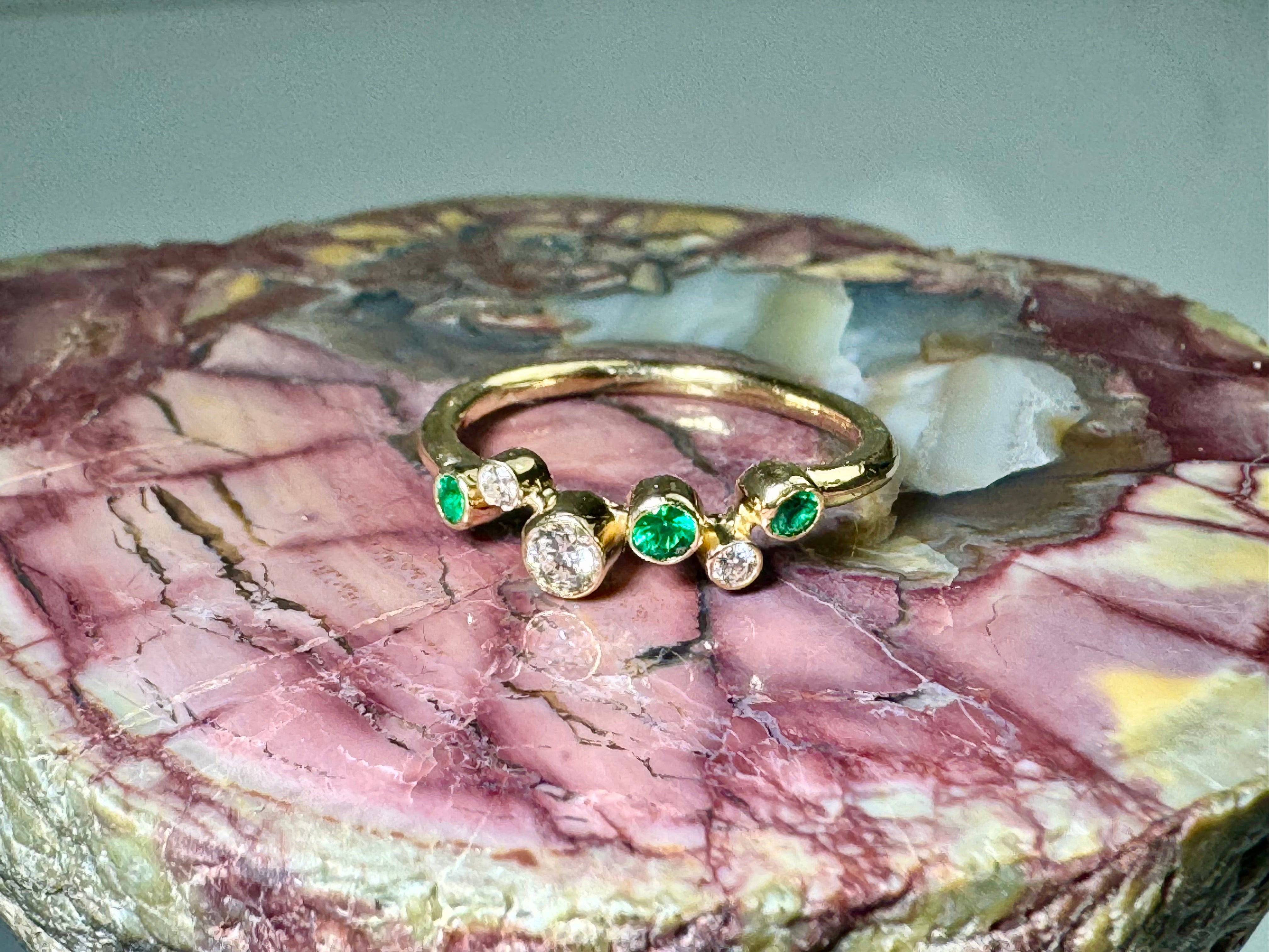 Emerald and Diamond Pebble Ring