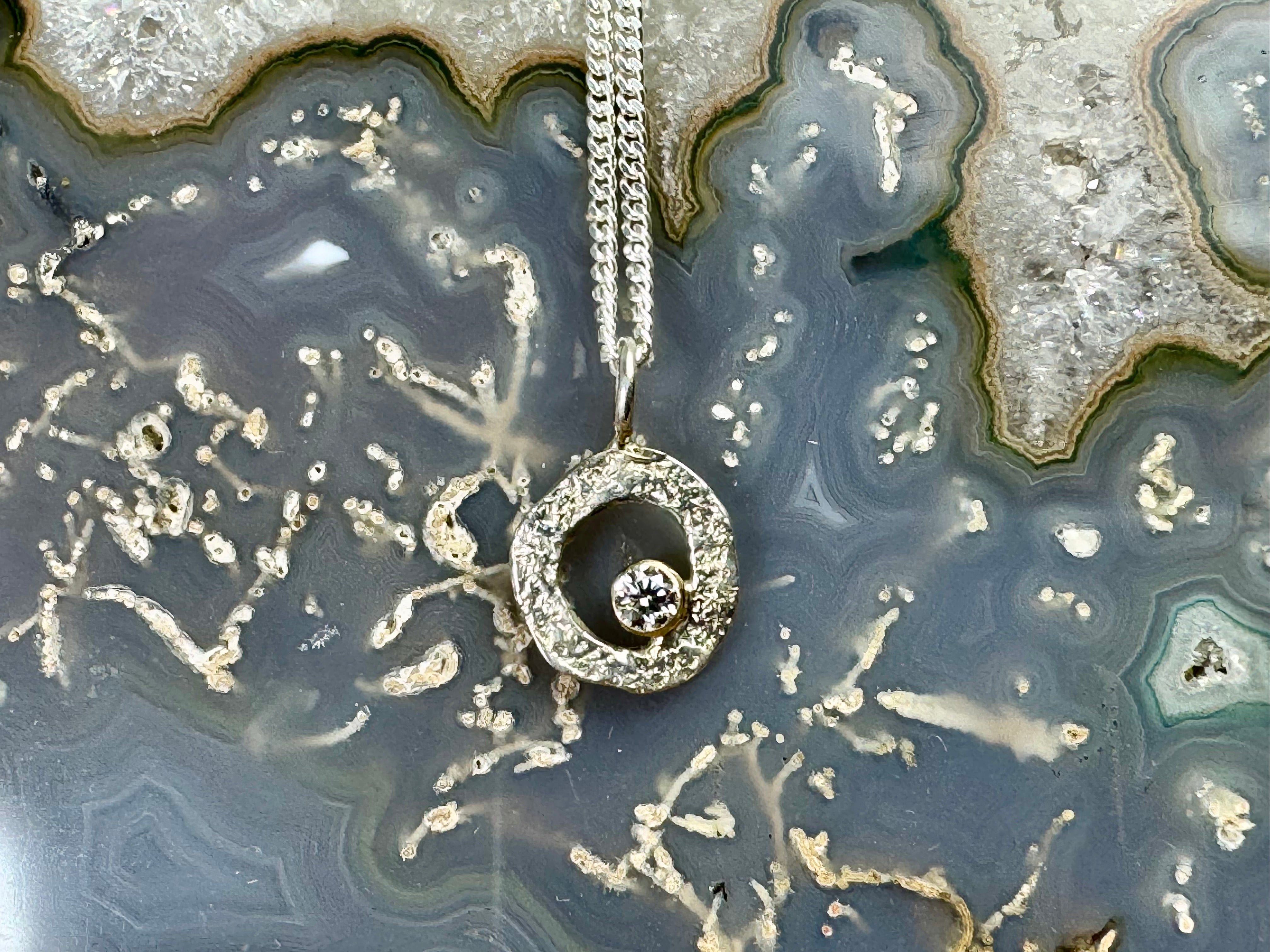 Diamond Textured Open Disc Sterling Silver Pendant