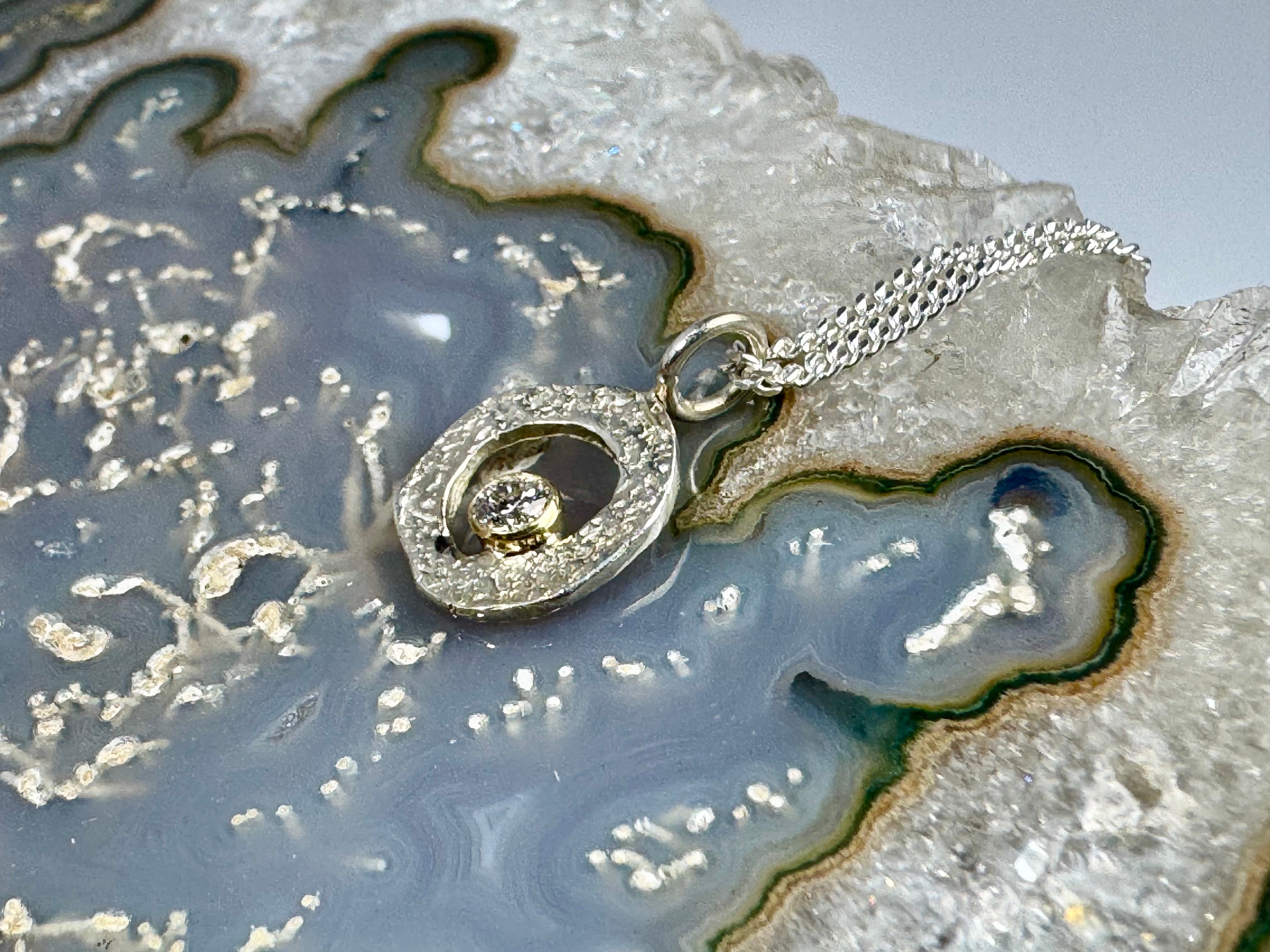Diamond Textured Open Disc Sterling Silver Pendant