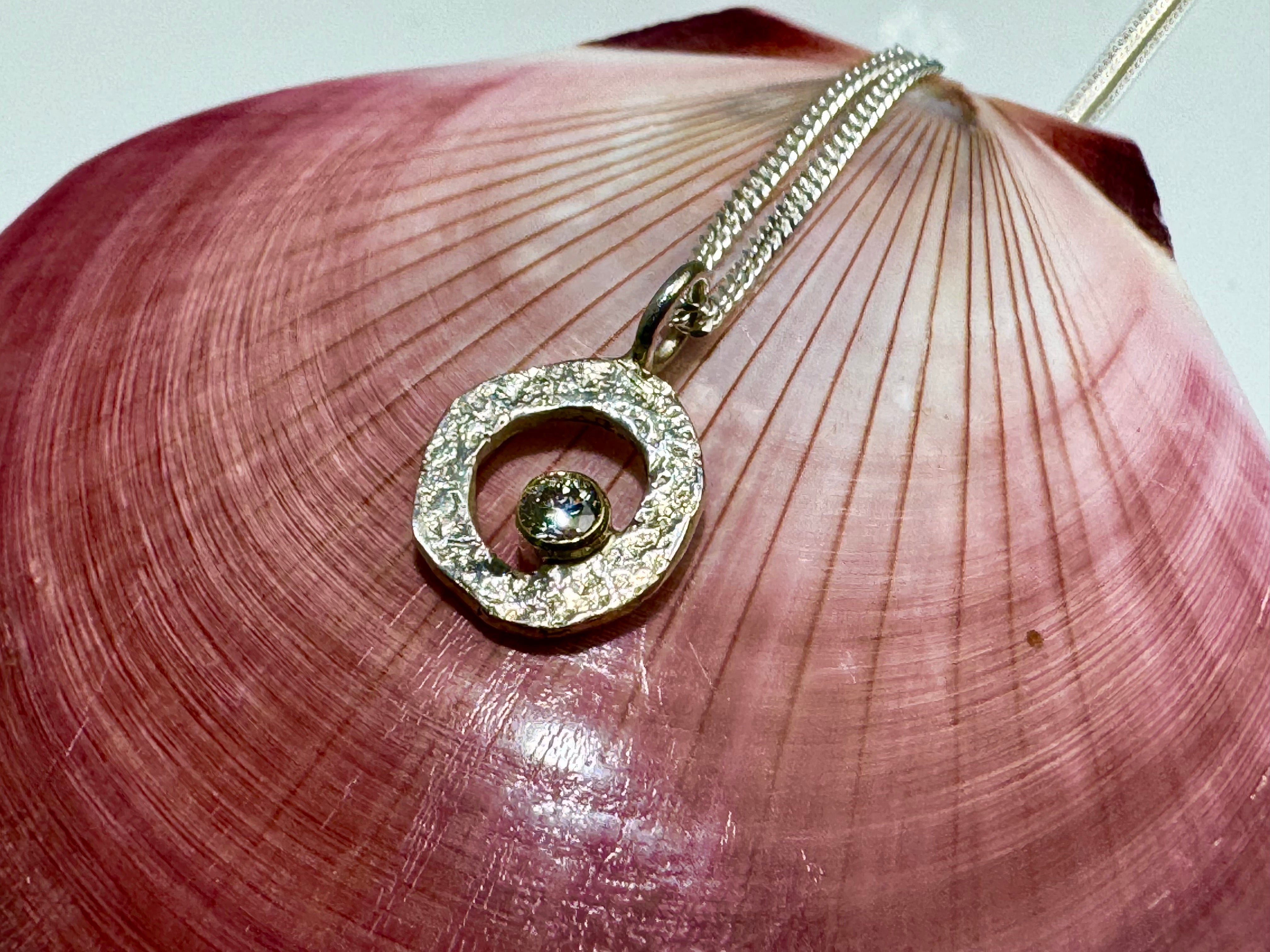 Diamond Textured Open Disc Sterling Silver Pendant