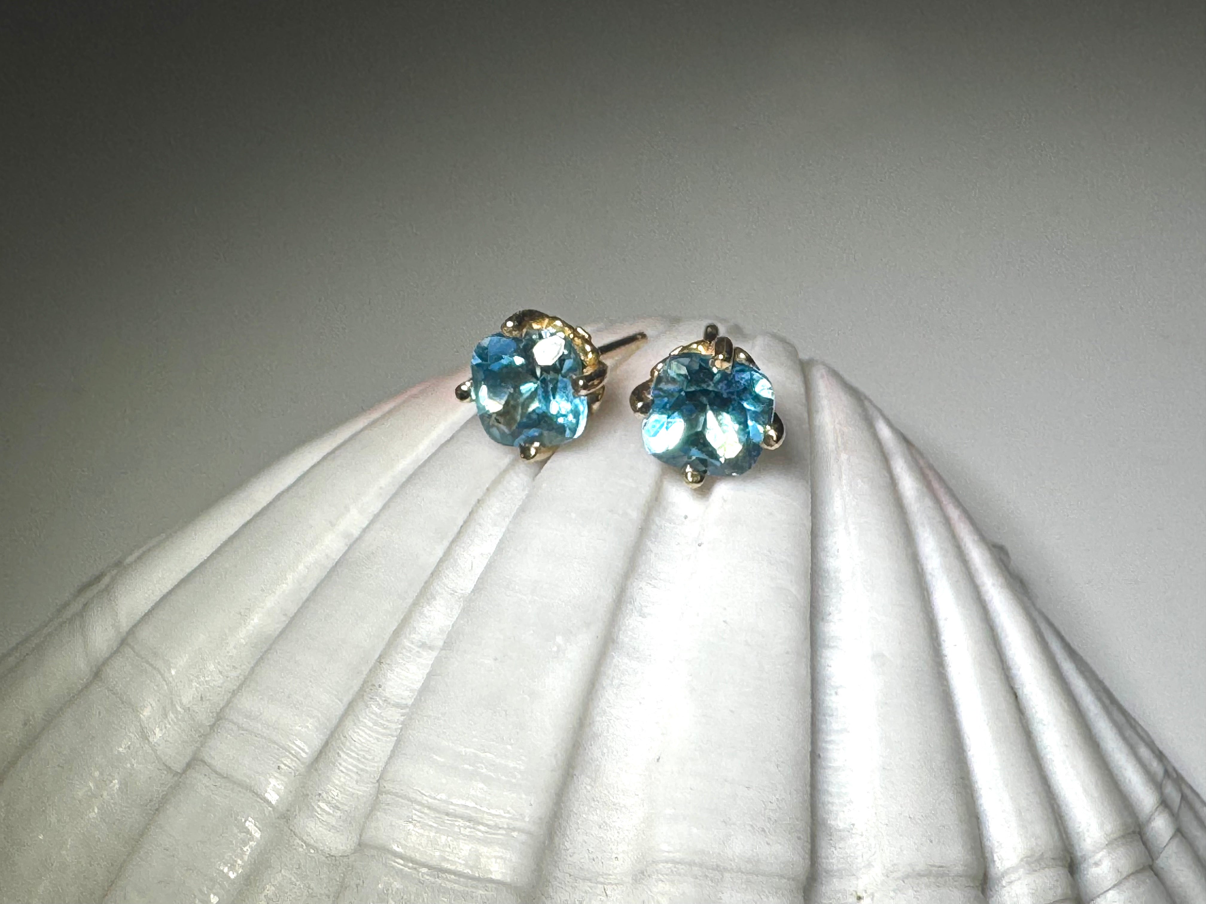 Blue Topaz Cushion 14k Studs
