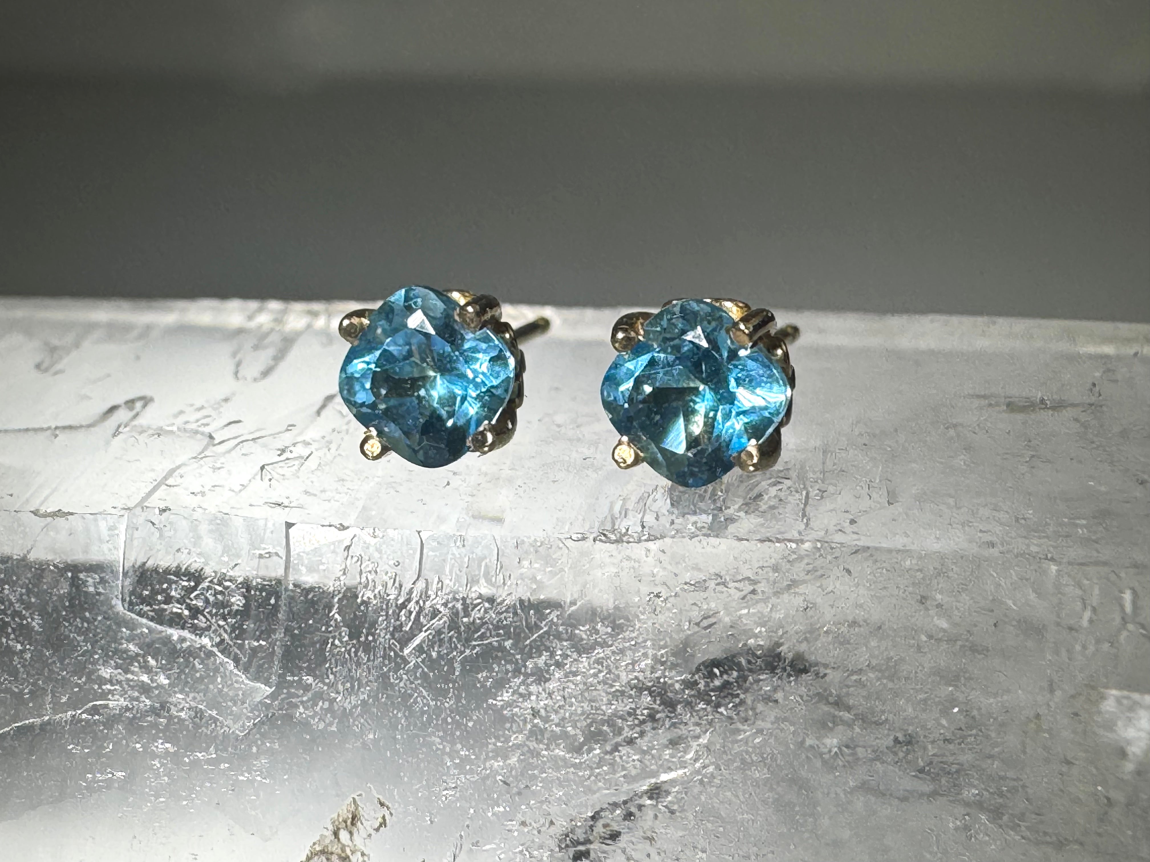 Blue Topaz Cushion 14k Studs