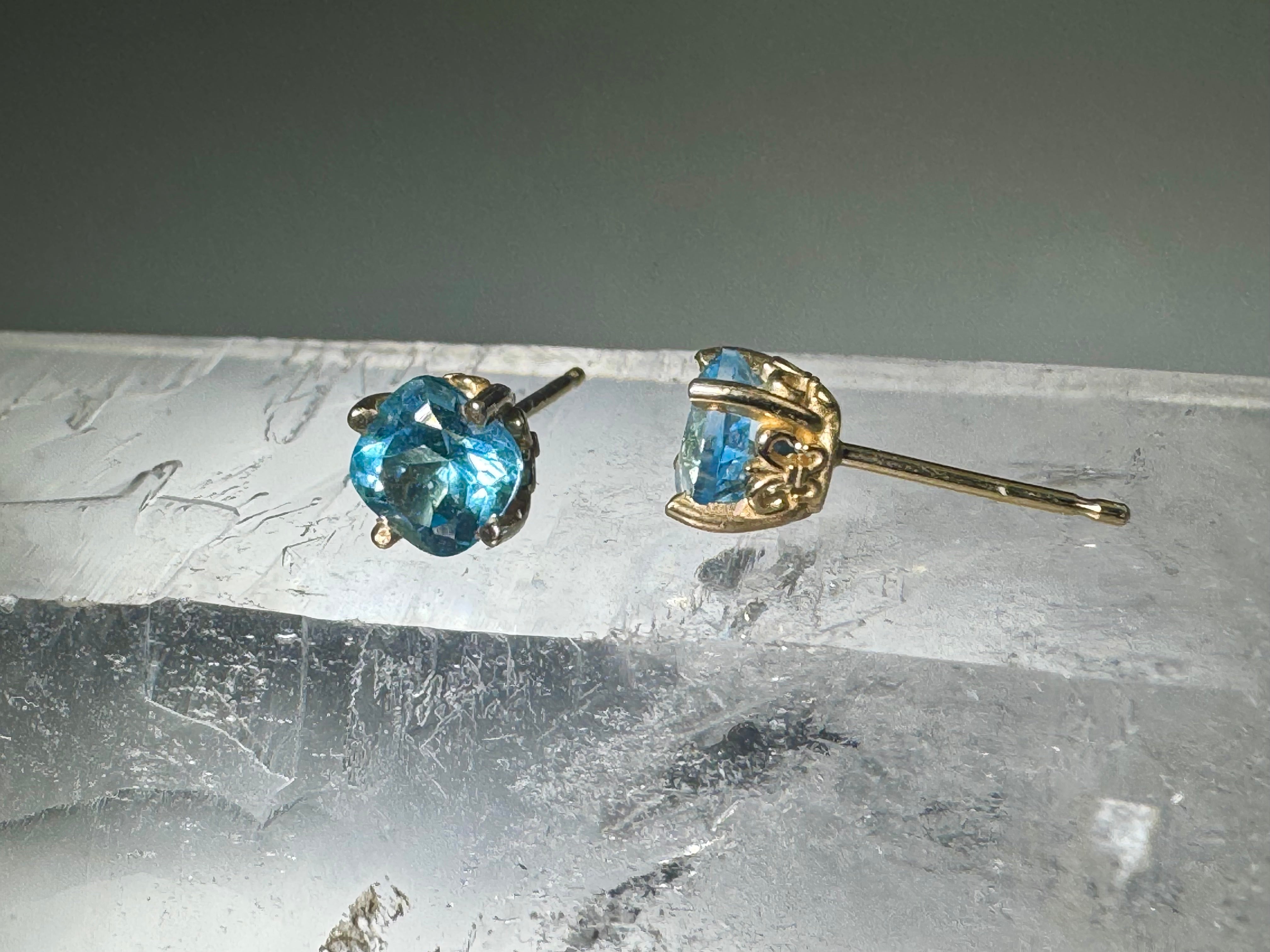Blue Topaz Cushion 14k Studs