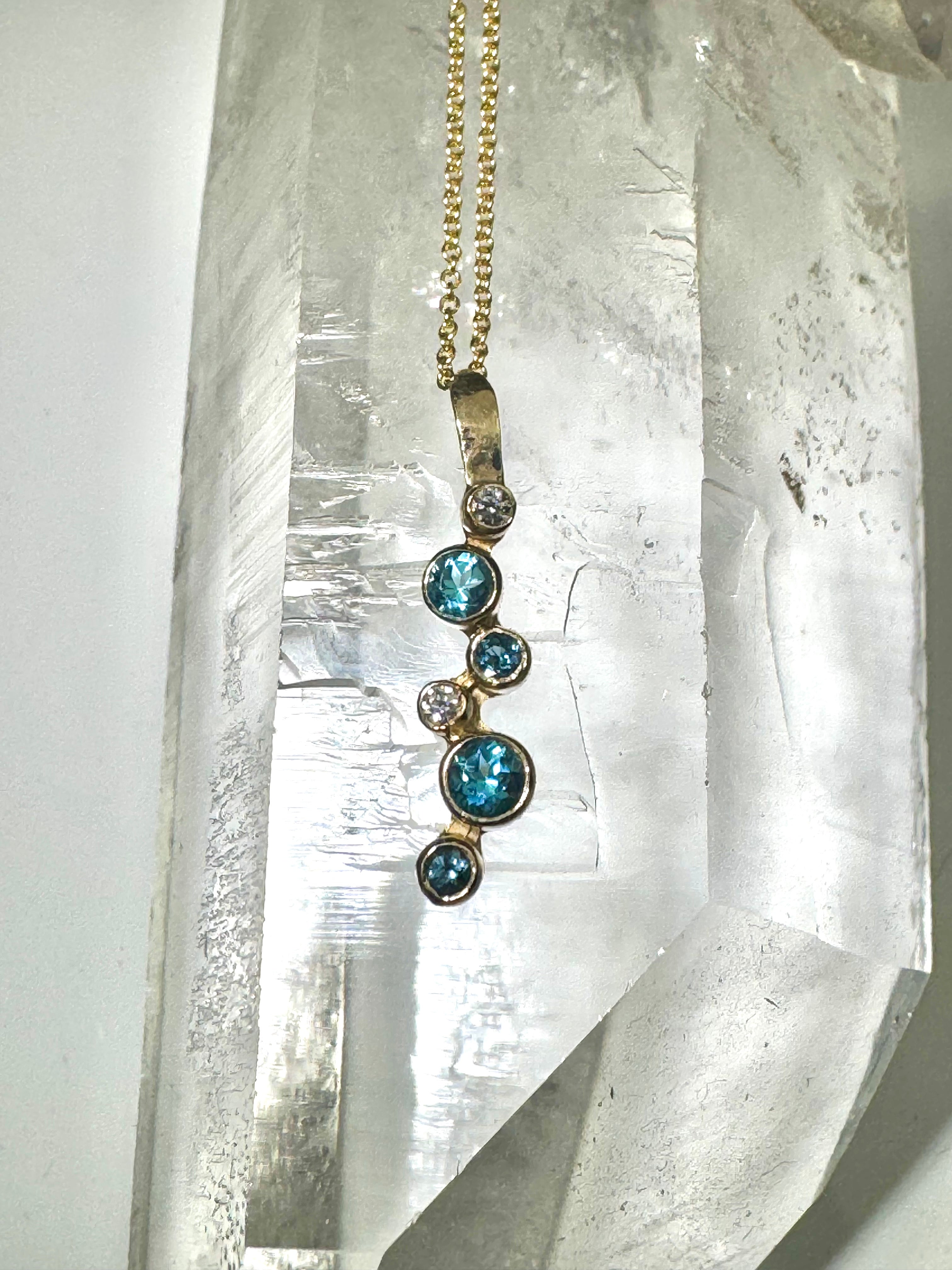 Blue Topaz and Diamond Pebble 14k Pendant