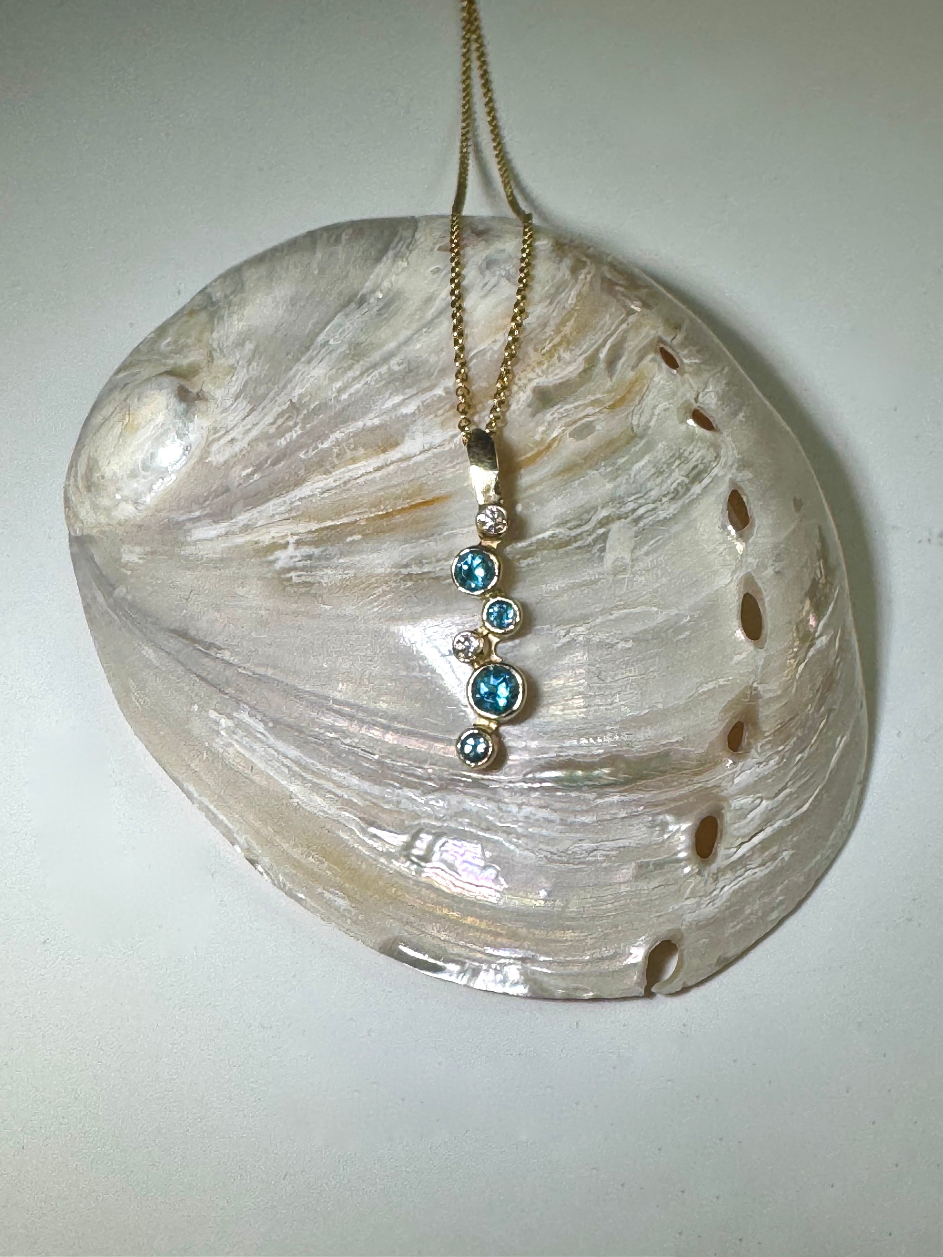 Blue Topaz and Diamond Pebble 14k Pendant
