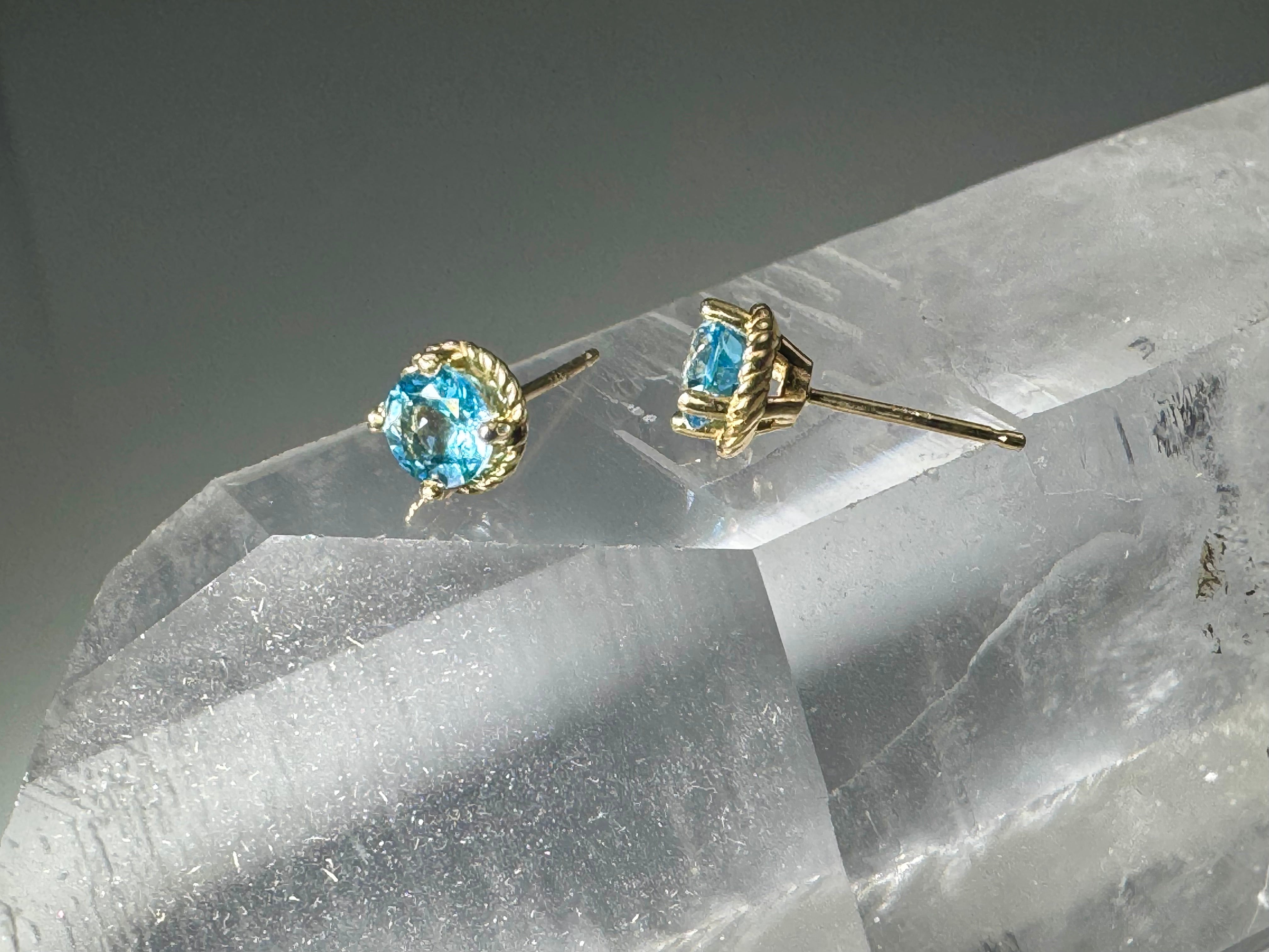 Blue Topaz 14k Rope Studs