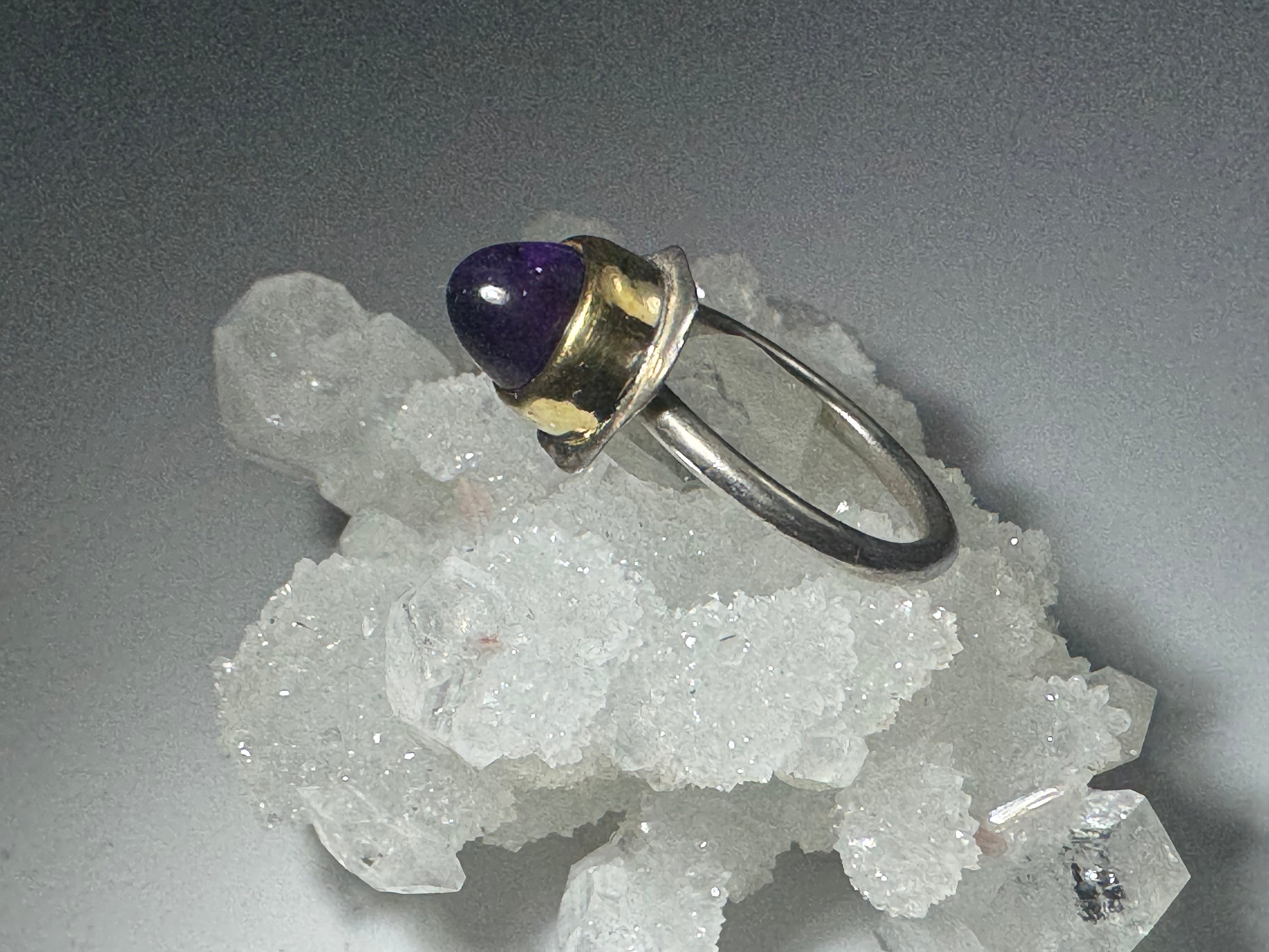 Amethyst Bullet Two Tone Ring