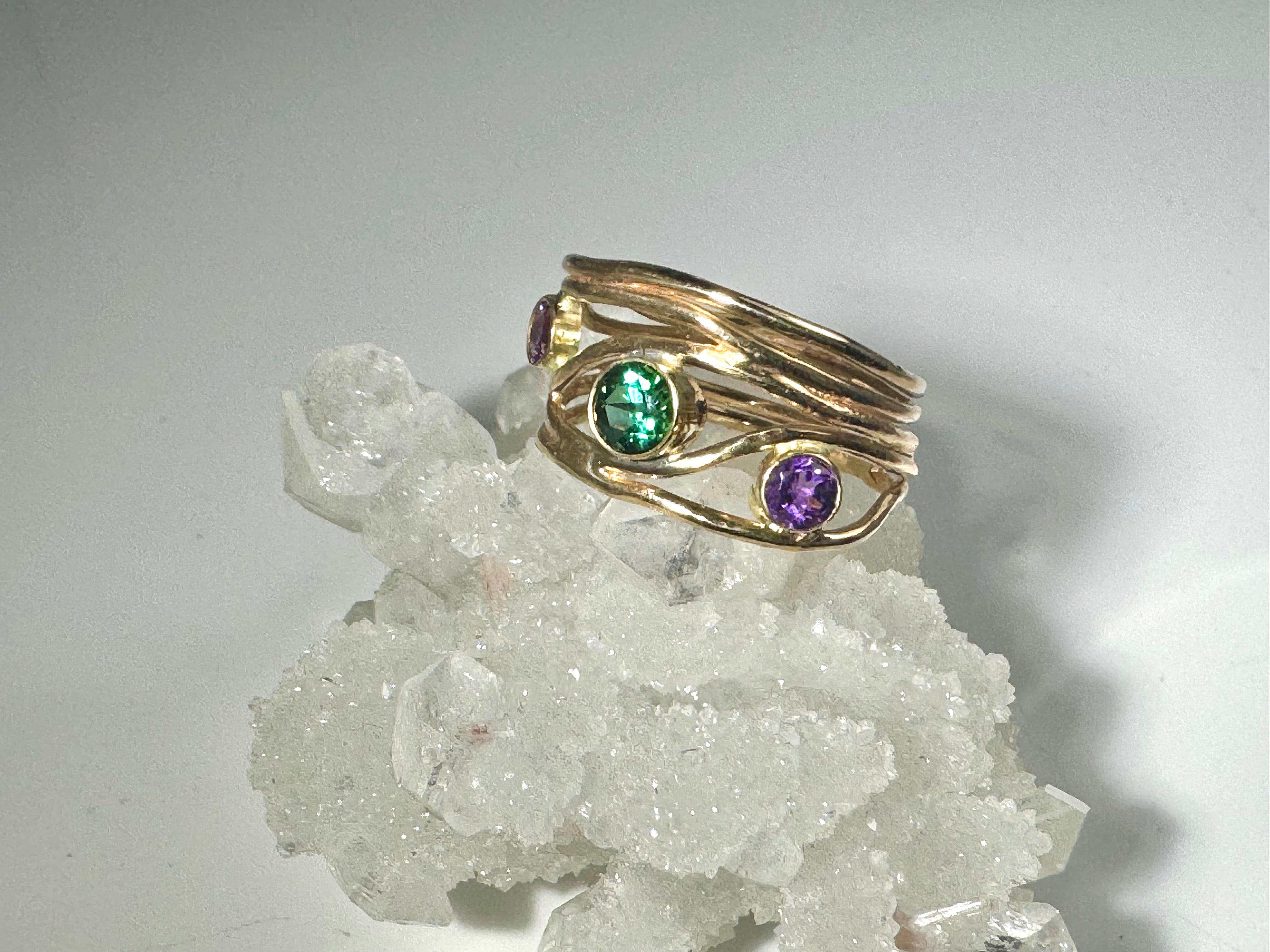 Green Tourmaline & Amethyst Wire Band