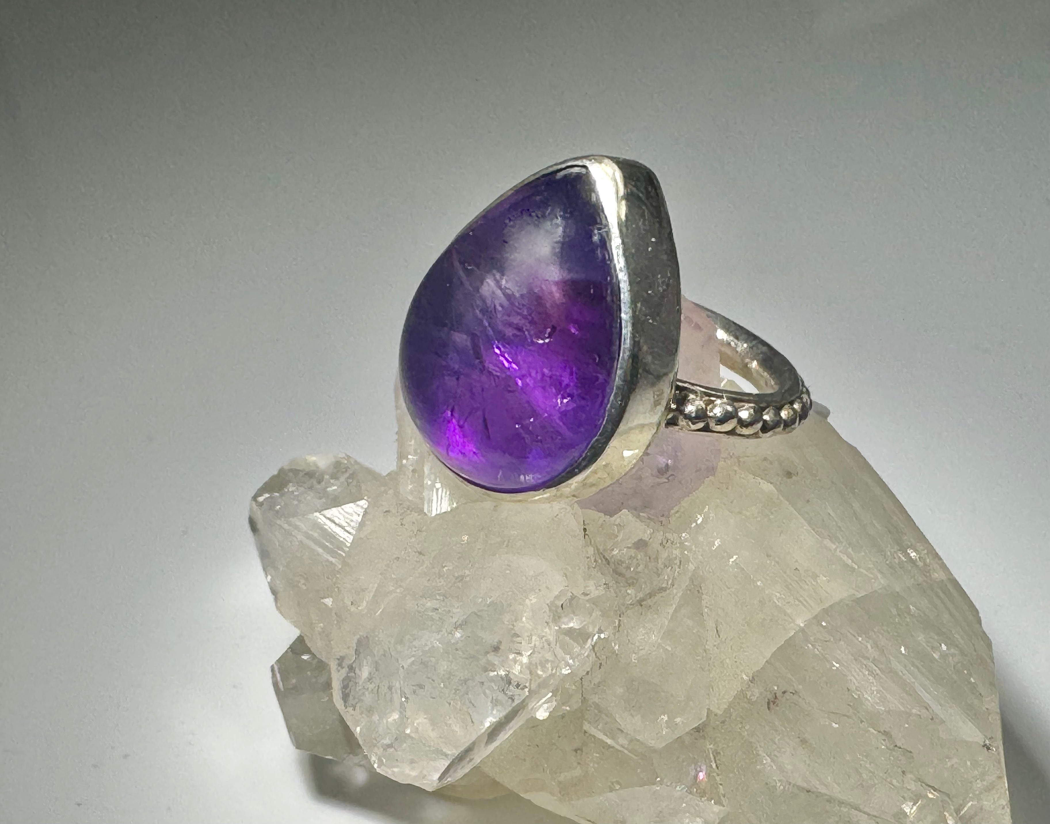 Amethyst Beaded Sterling Ring