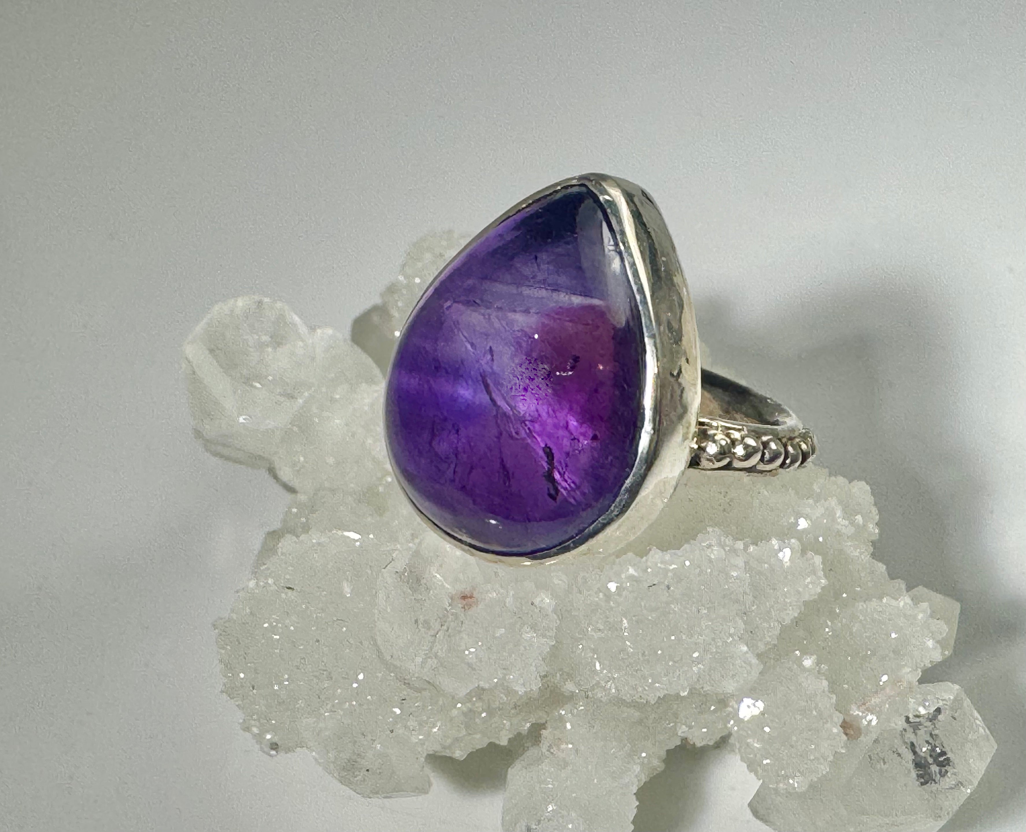 Amethyst Beaded Sterling Ring