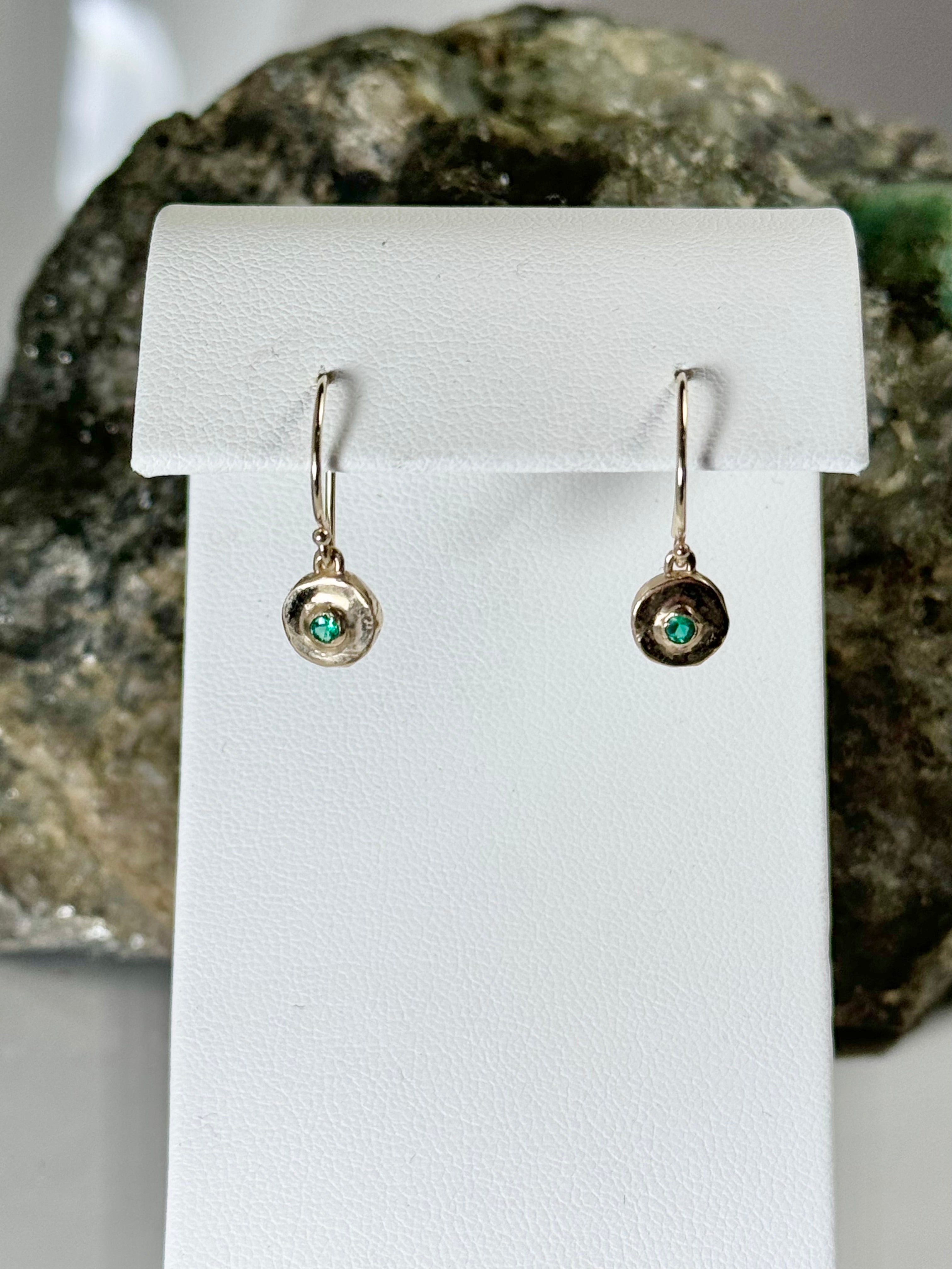 Emerald Disc 14k Dangles