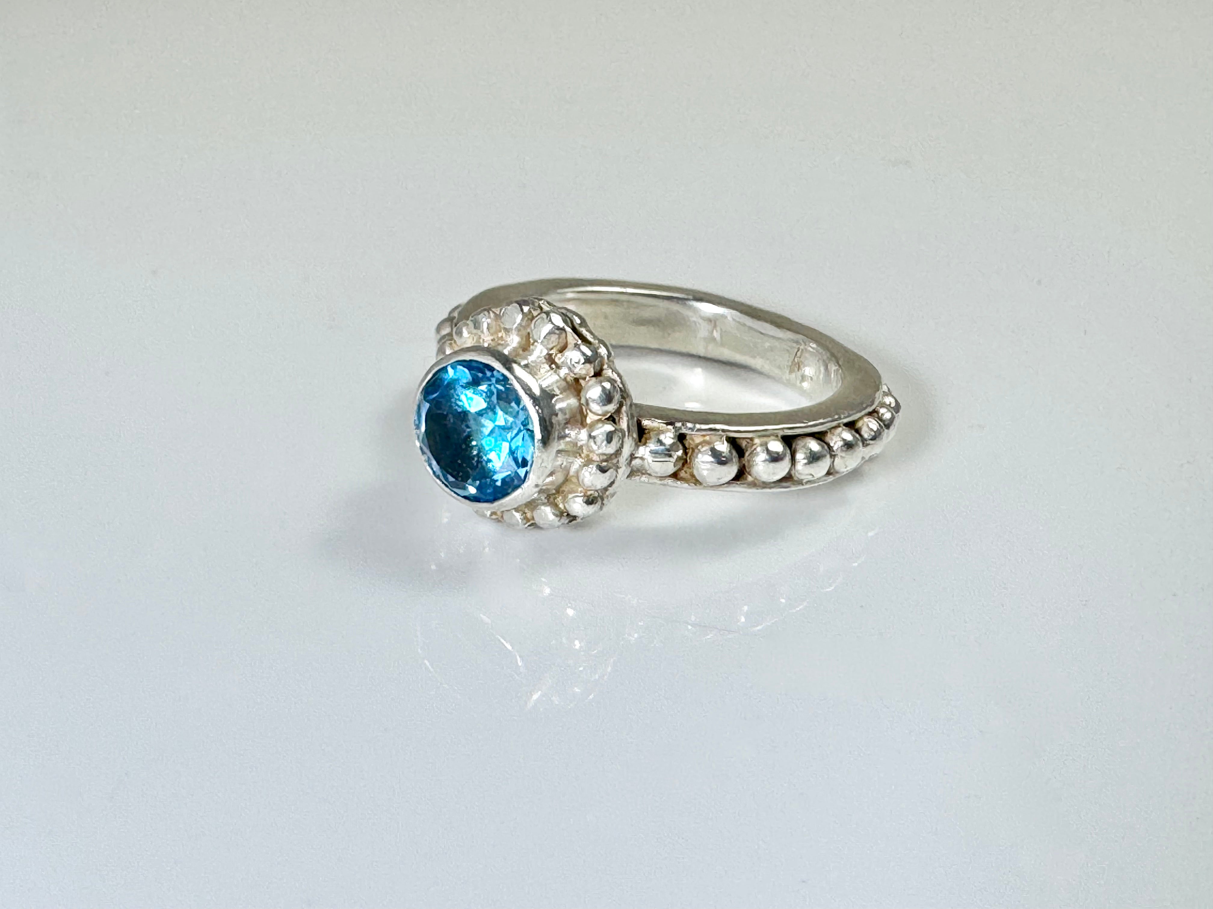 Swiss Blue Topaz Beaded Ring