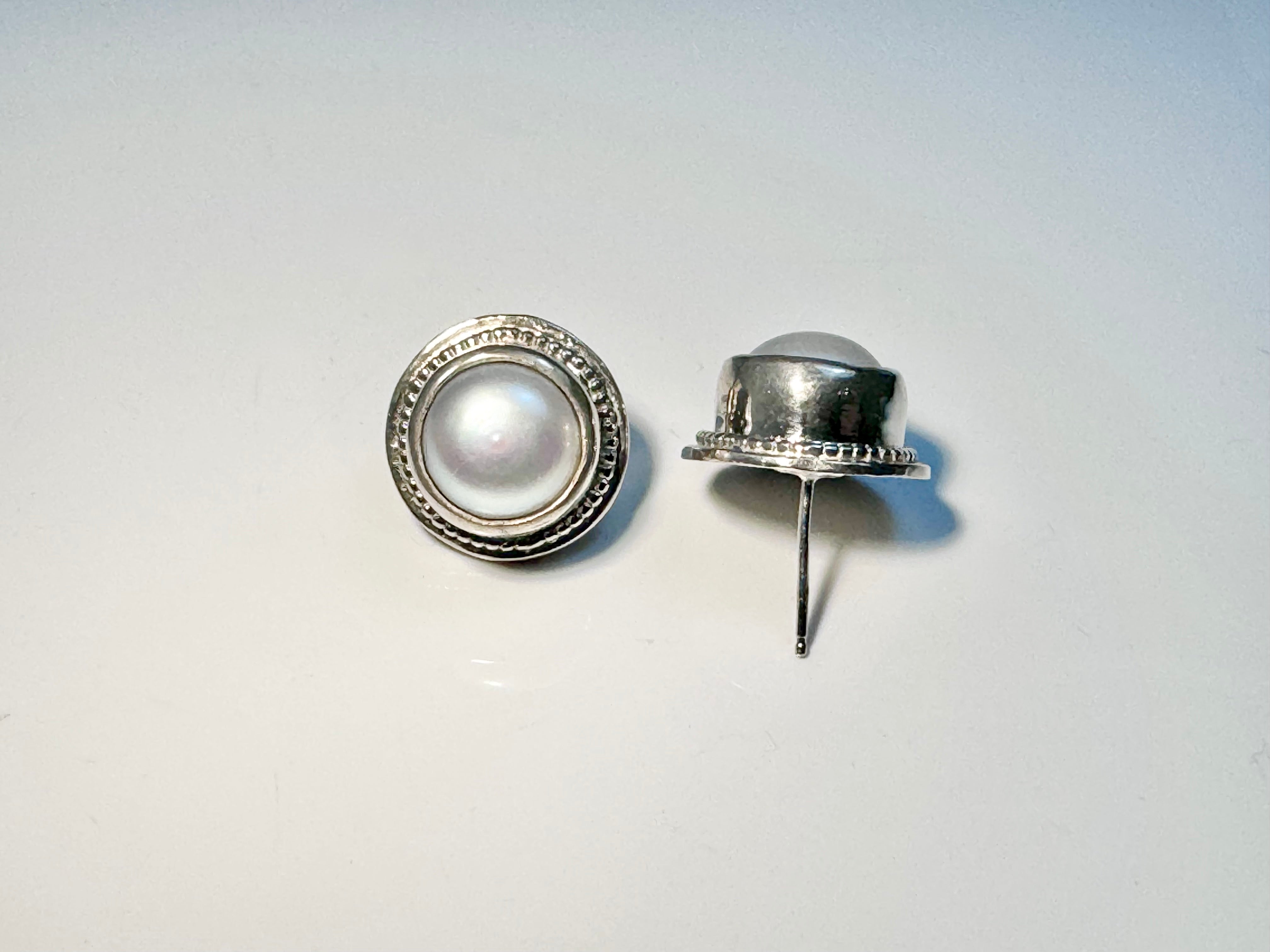 Pearl Beaded Bezel Sterling Studs