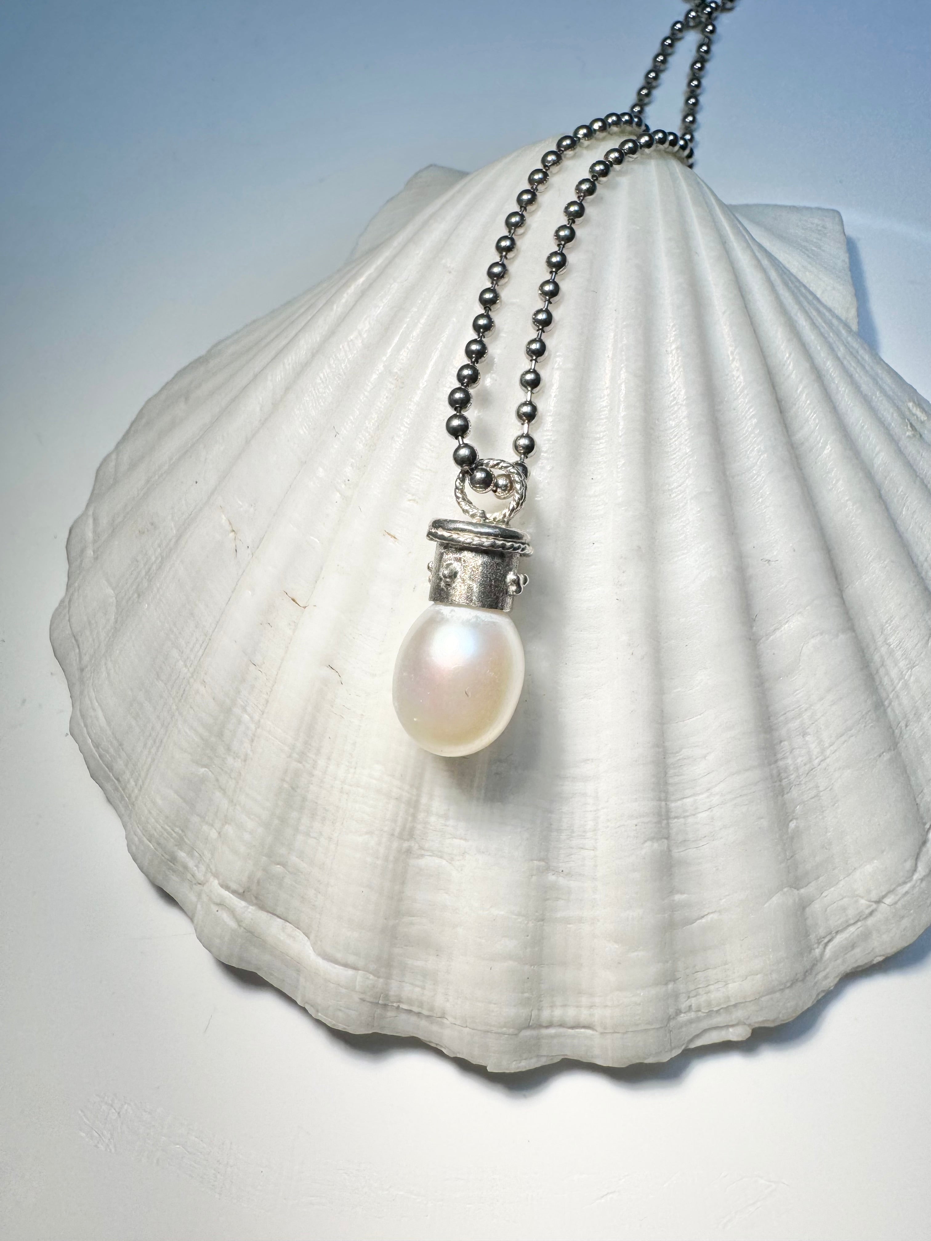 Pearl Textured Beaded Drop Pendant