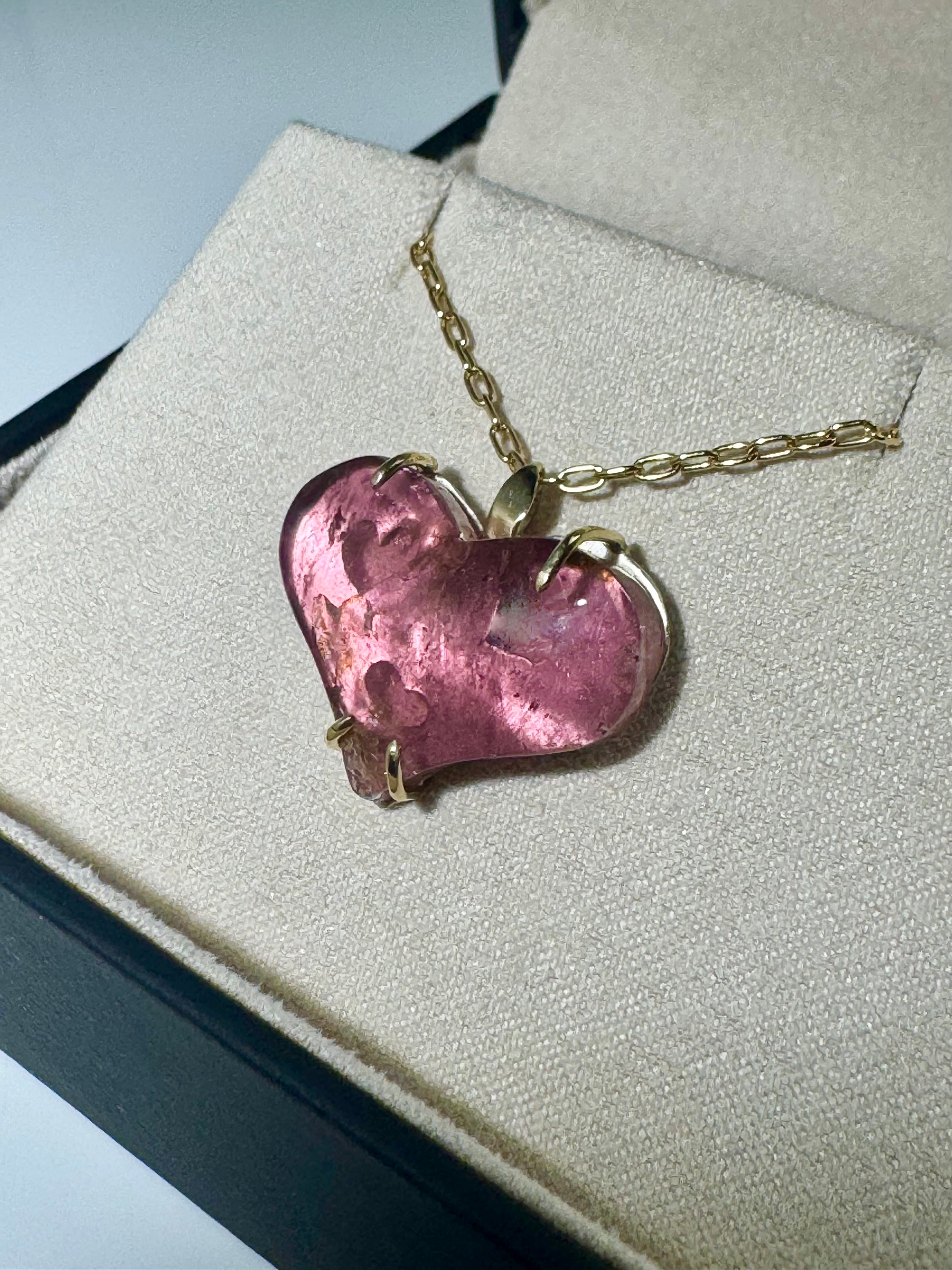 Pink Tourmaline Heart Two Tone Pendant