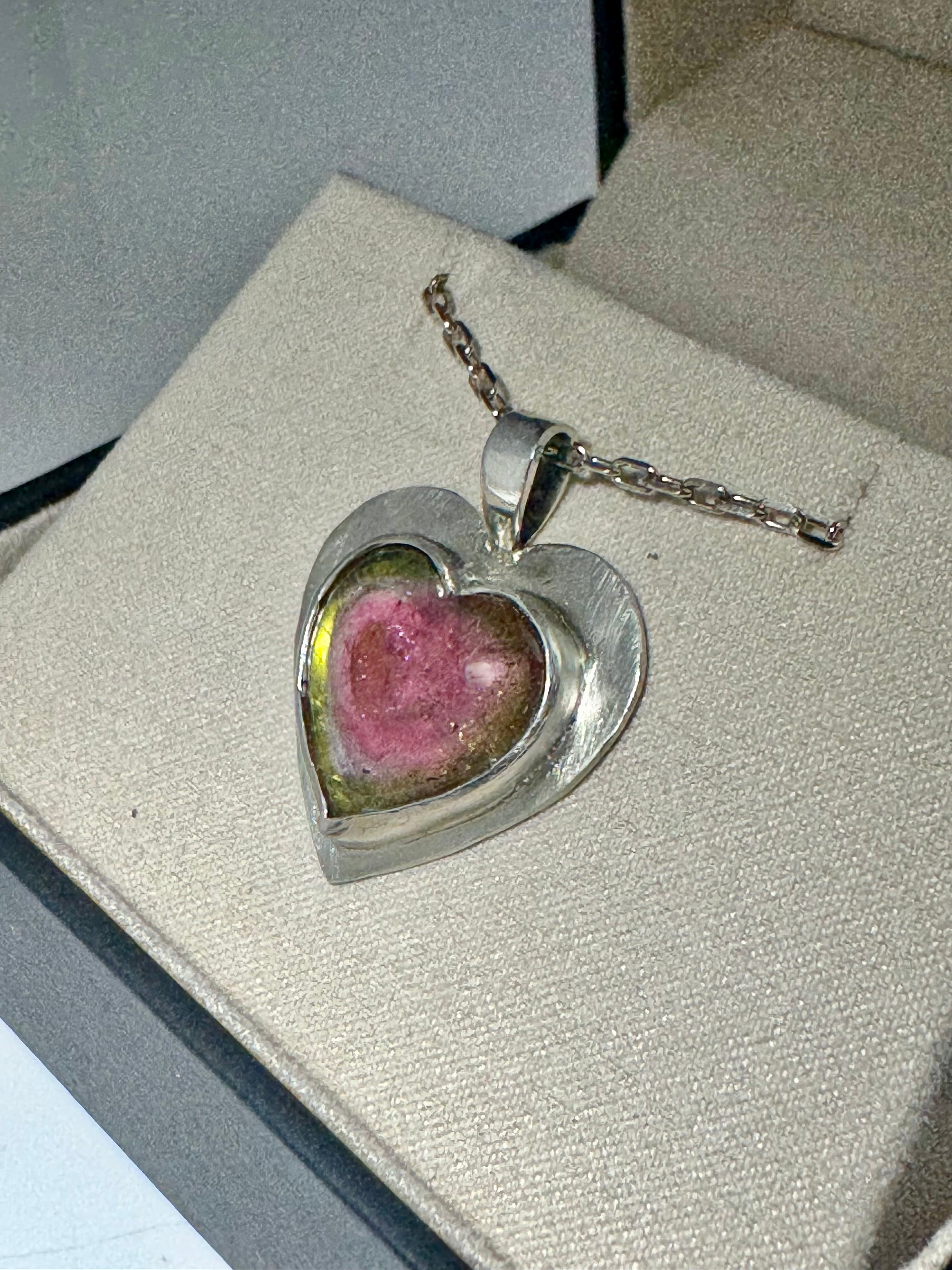 Watermelon Tourmaline Sterling Heart Pendant