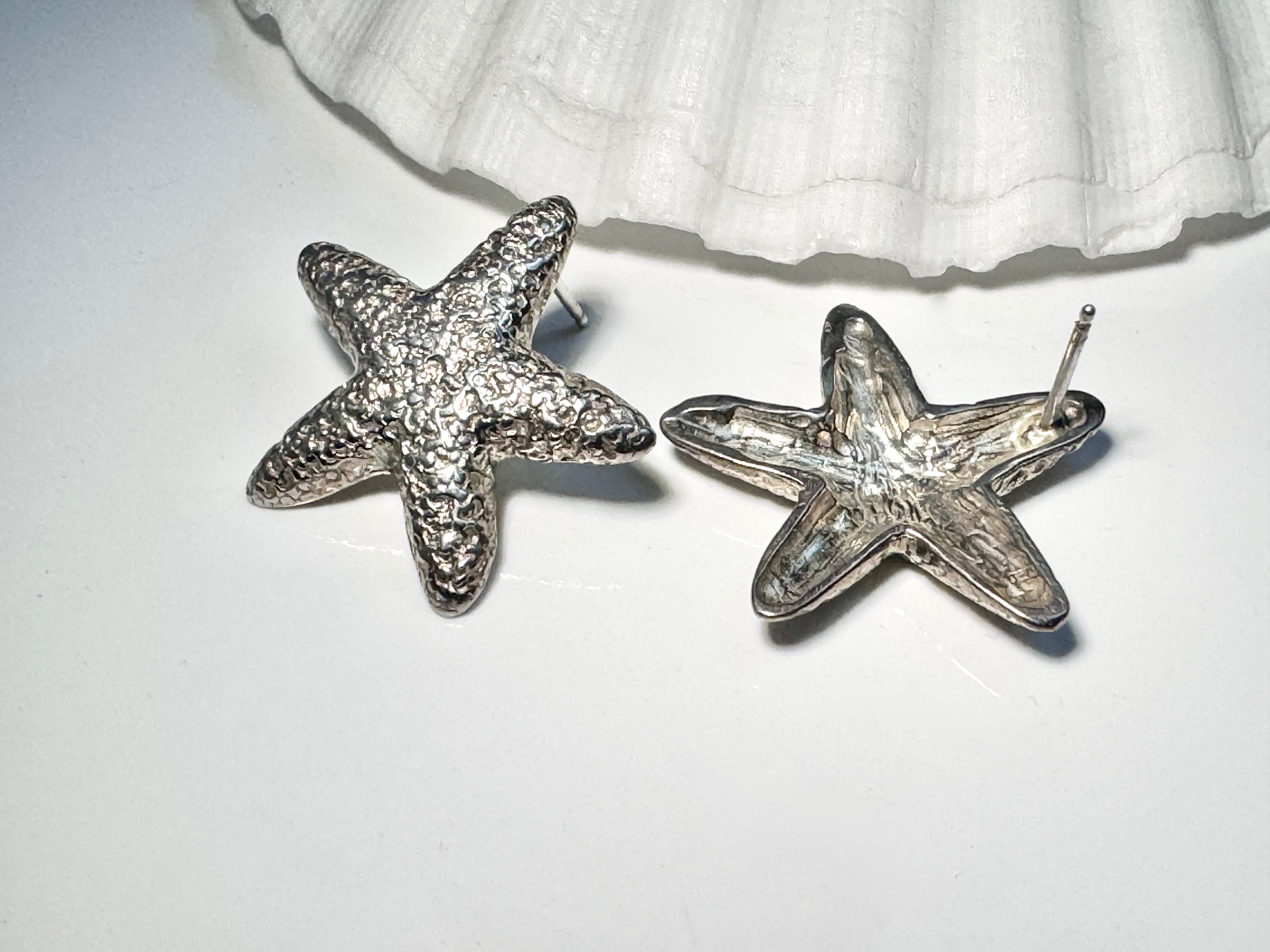 Starfish Texture Medium Sterling Studs