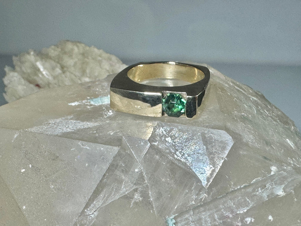 Green Tourmaline Square Contemporary 14k Ring