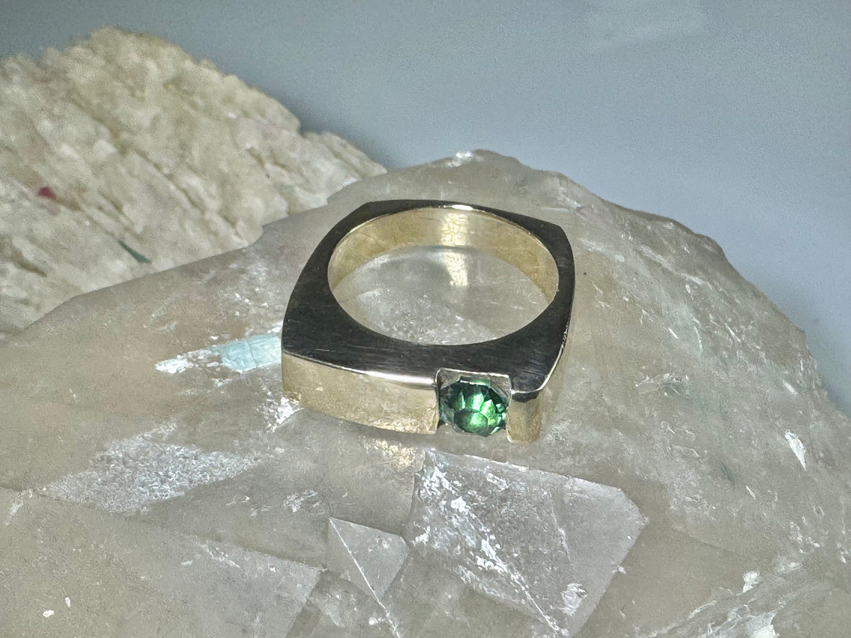Green Tourmaline Square Contemporary 14k Ring