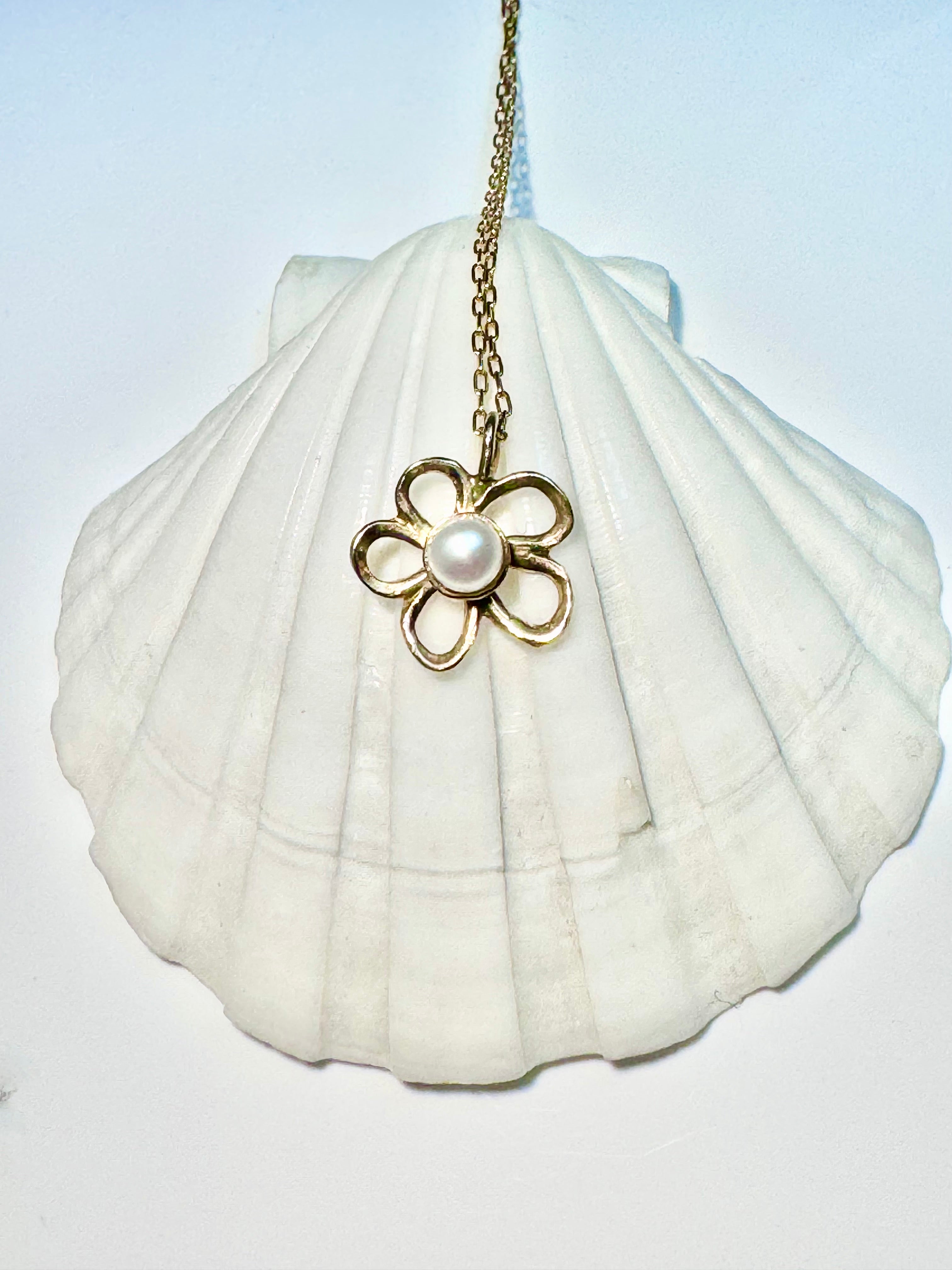 Pearl Open Flower 14k Pendant