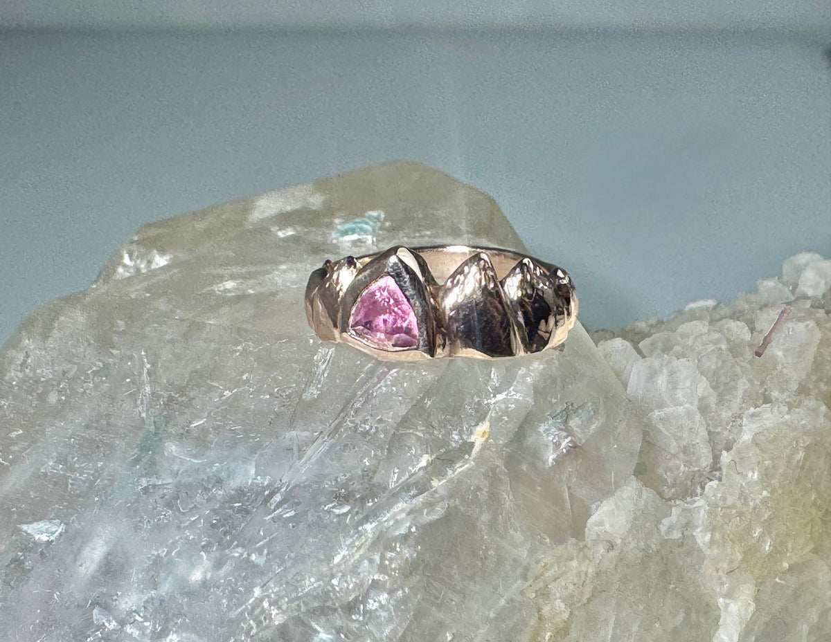 Pink Tourmaline Carved Mountain 14k Ring
