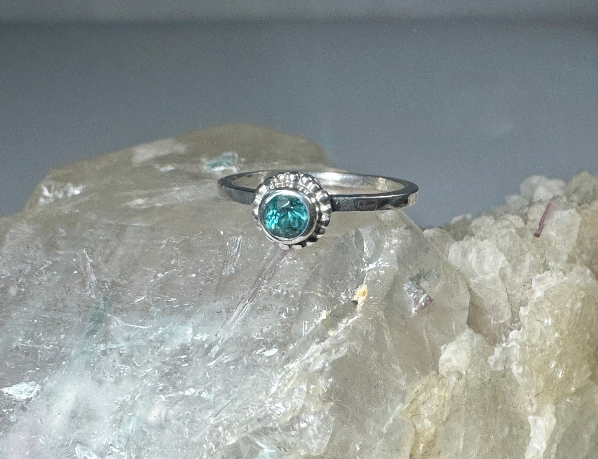 Indicolite Tourmaline Beaded Bezel Sterling Ring