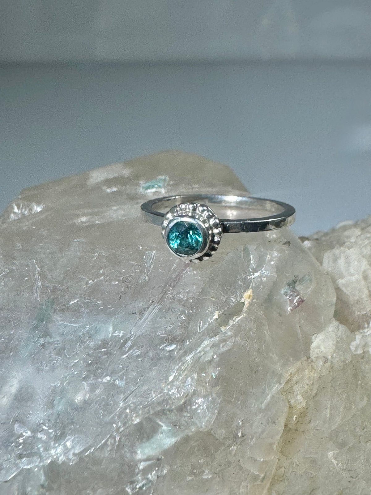Indicolite Tourmaline Beaded Bezel Sterling Ring