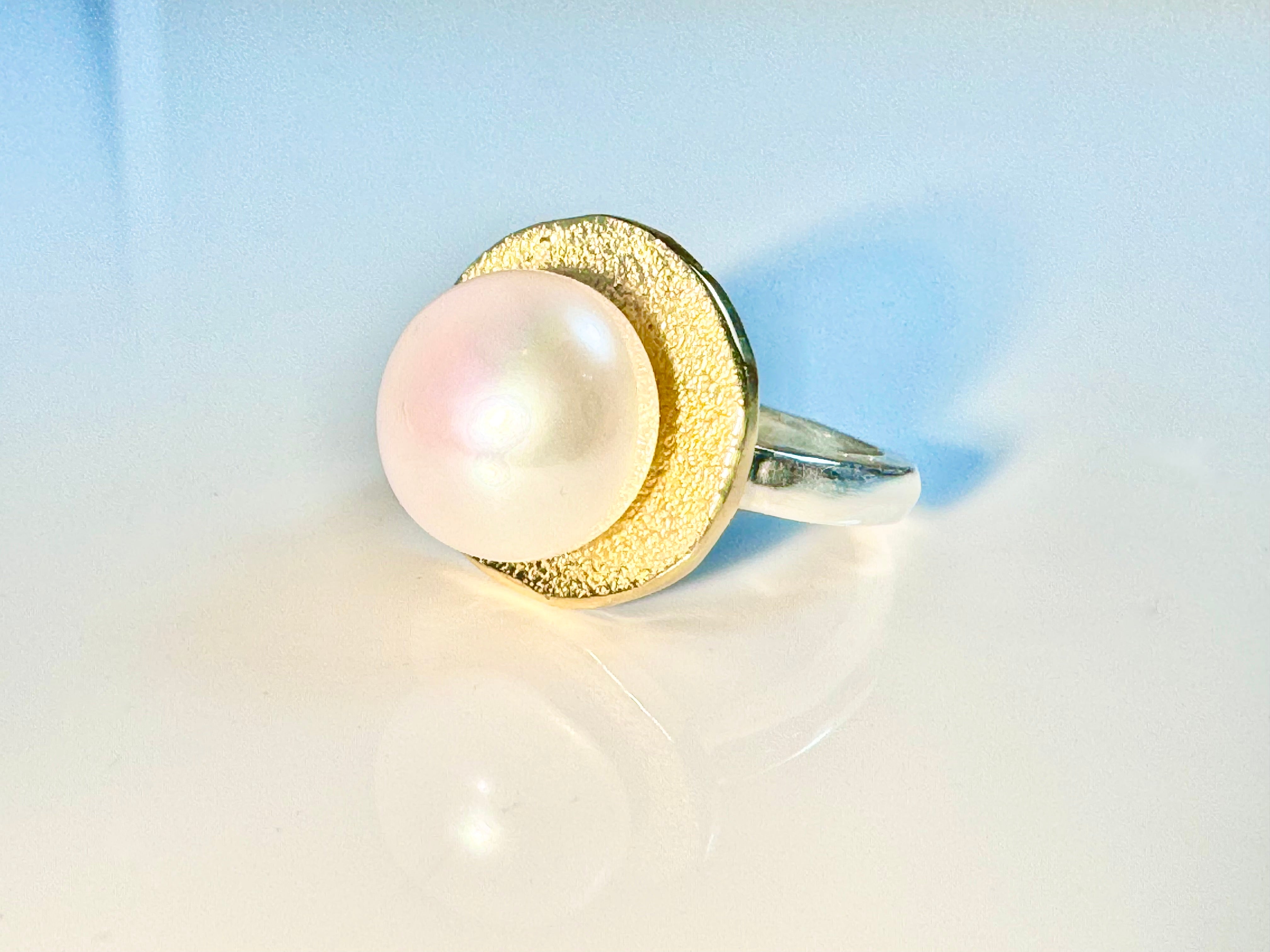 Pearl Textured Sterling & 18k Ring