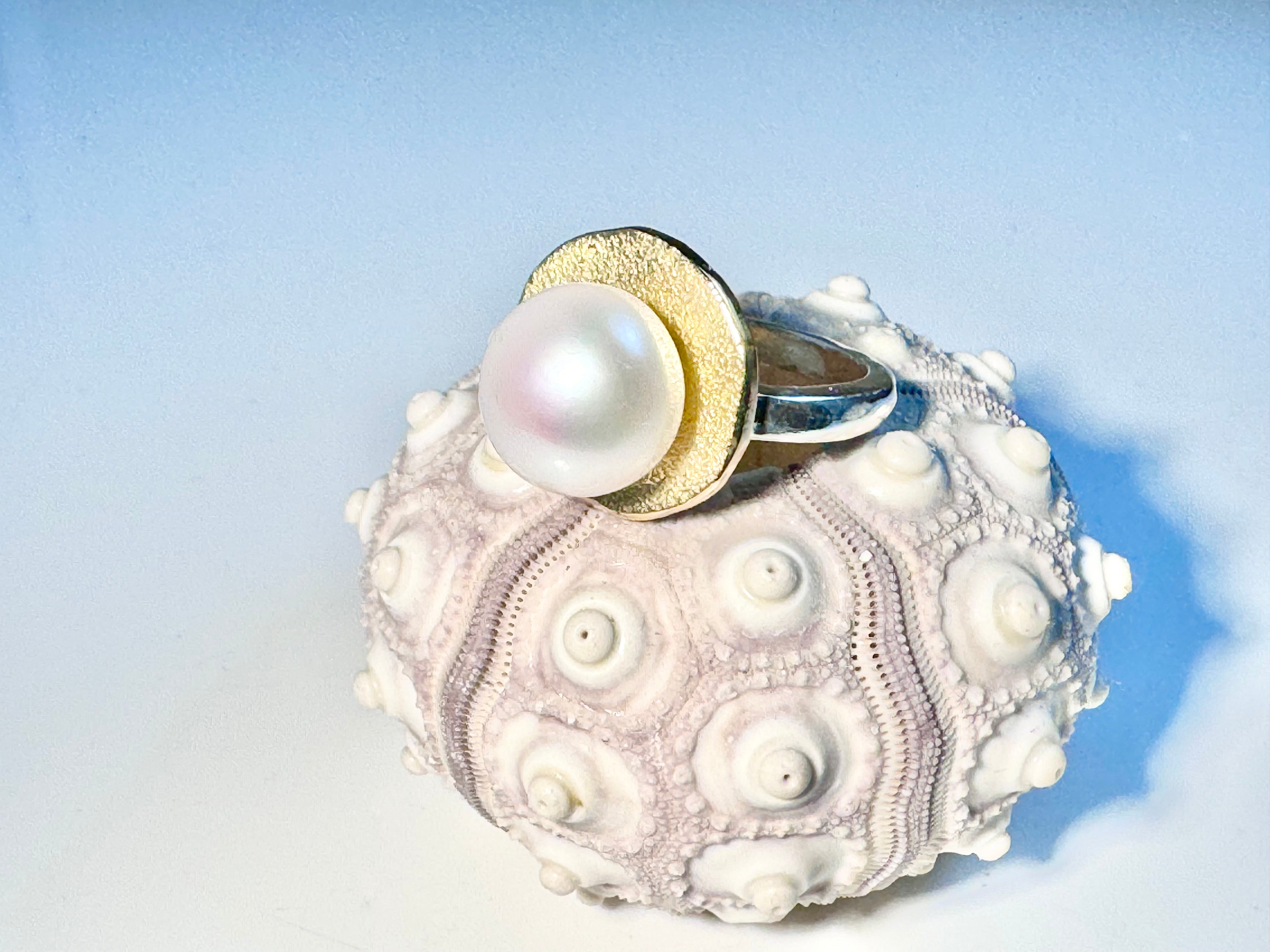 Pearl Textured Sterling & 18k Ring
