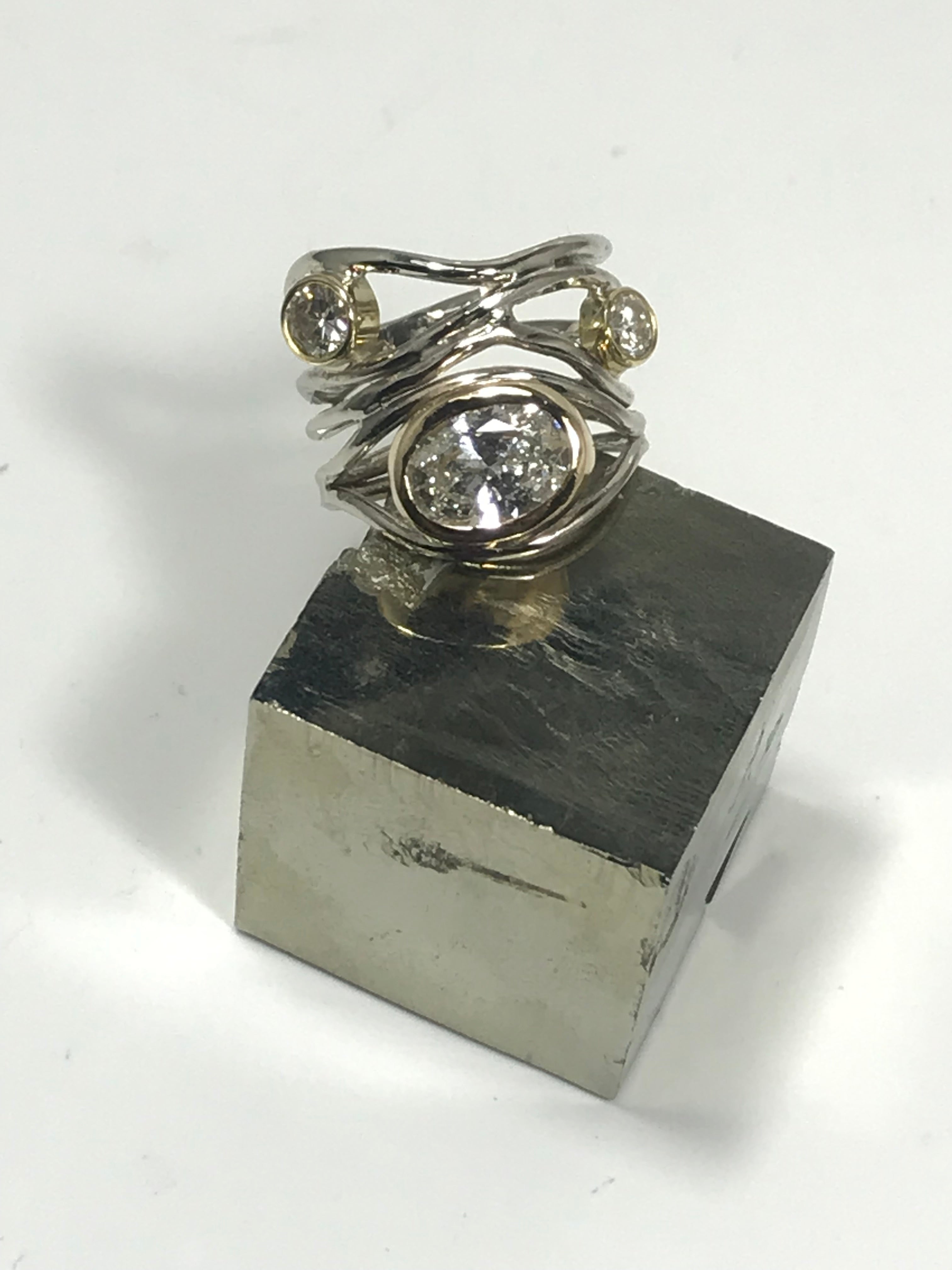 Multi Diamond Two Tone Gold 5 Band Ring