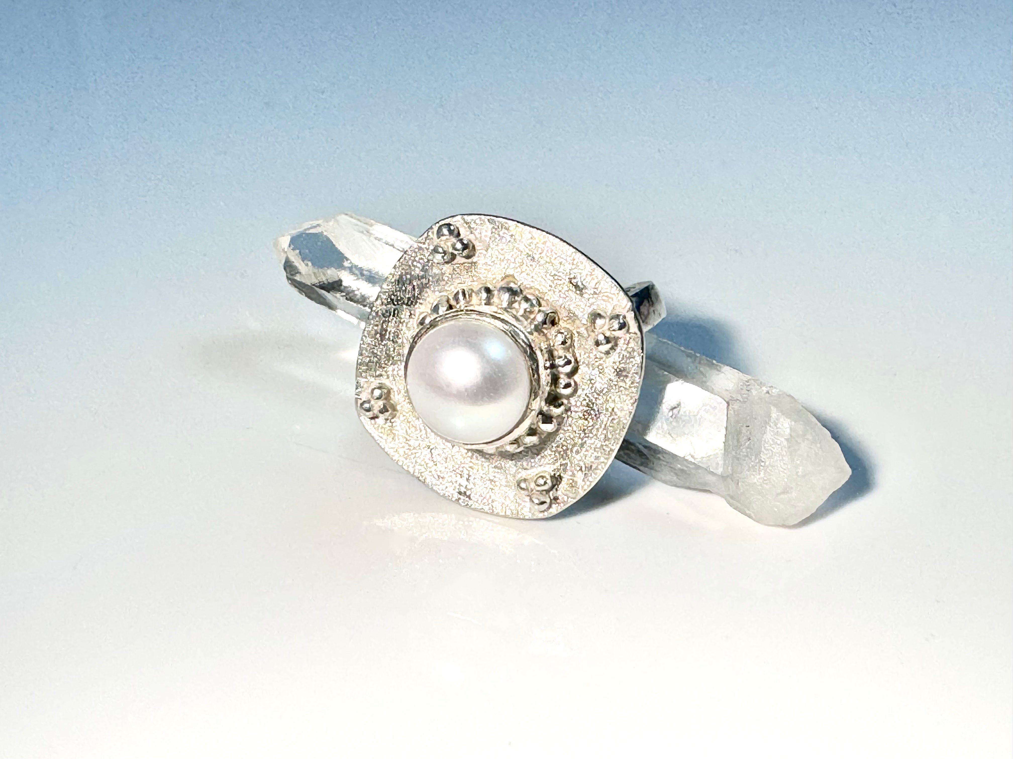 Pearl Beaded Antique Shape Sterling Ring