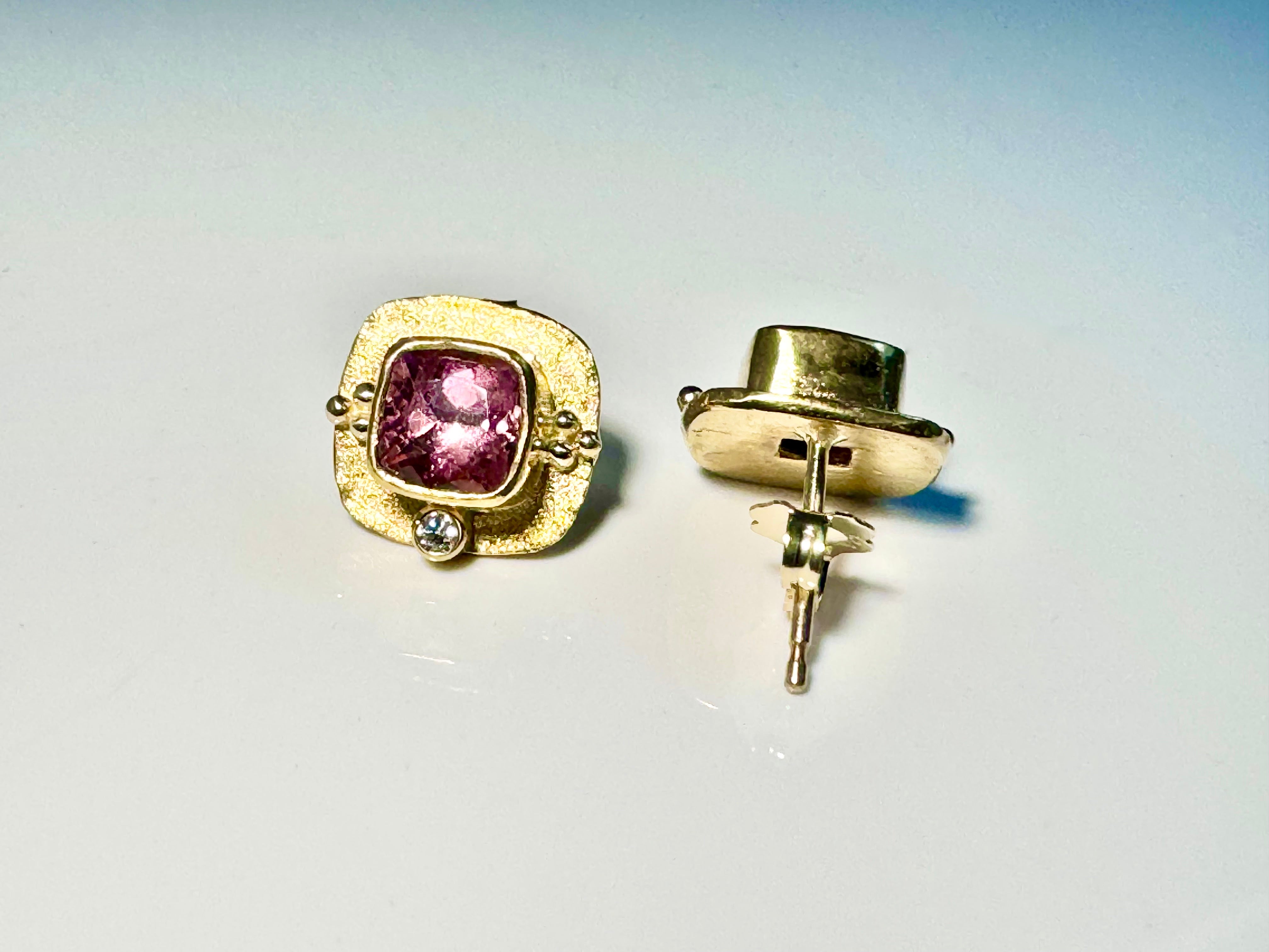 The Pink Tourmaline & Diamond beaded 18k Studs