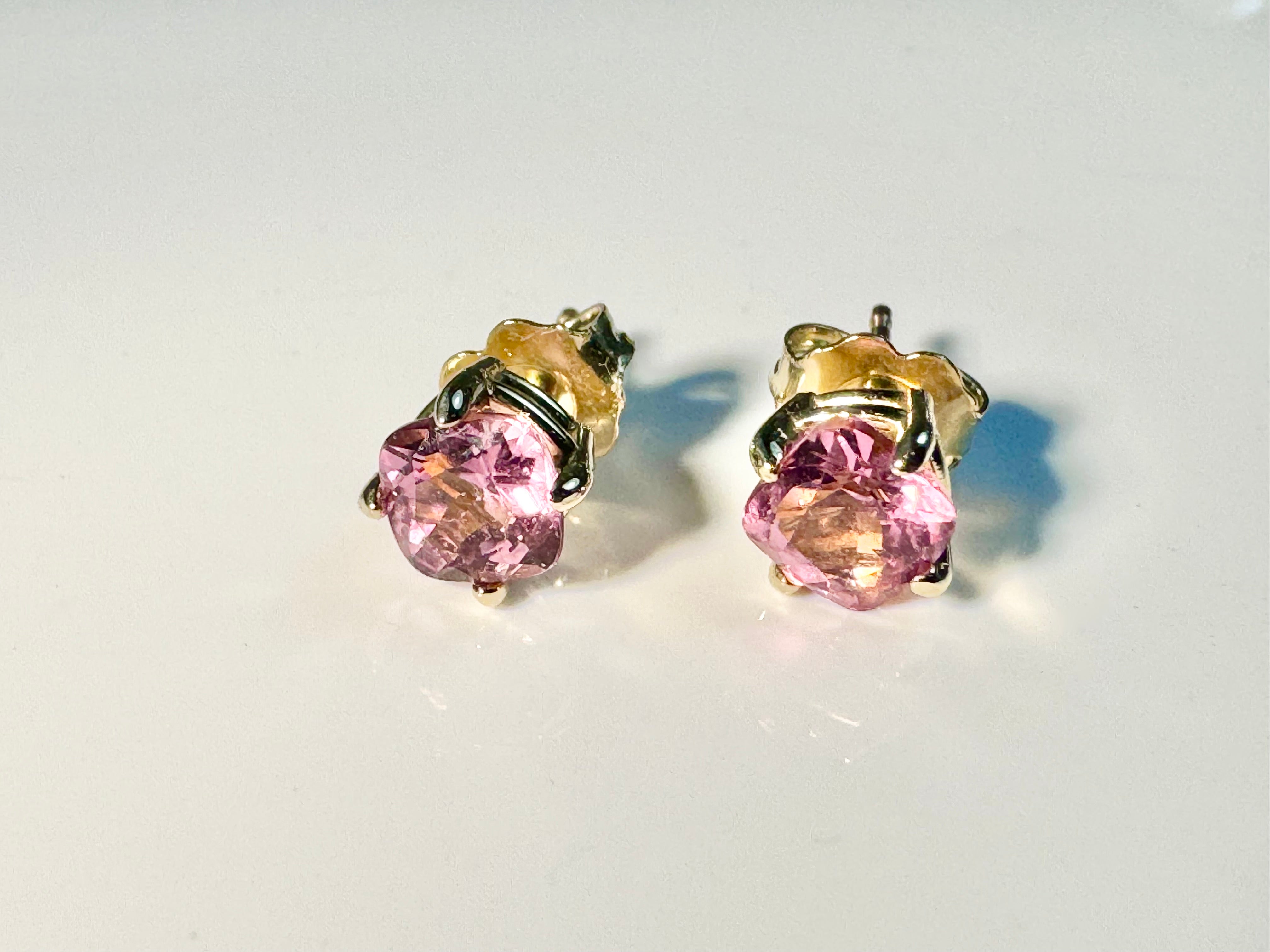 Pink Tourmaline Cushion 14k Studs
