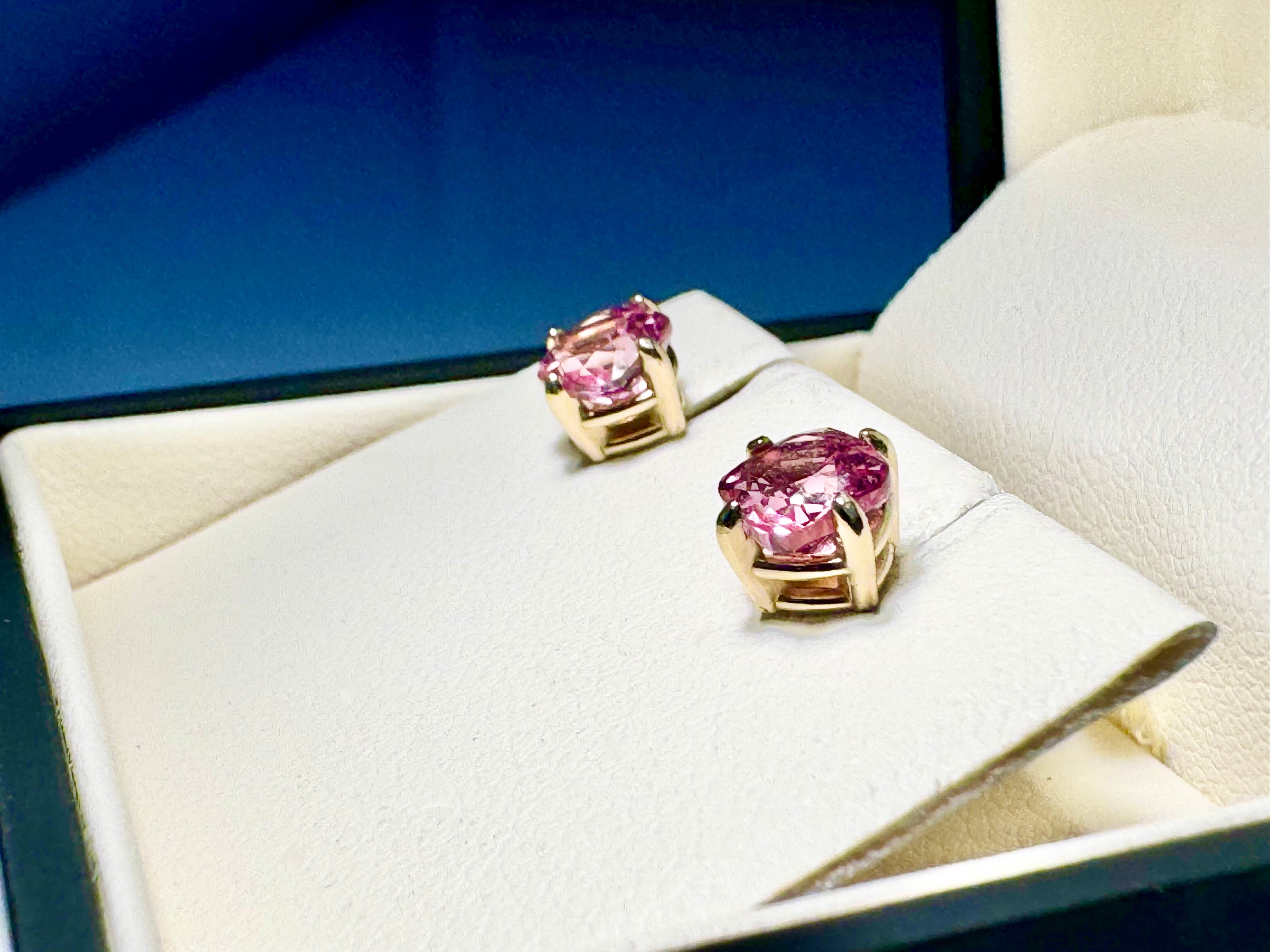 Pink Tourmaline Cushion 14k Studs