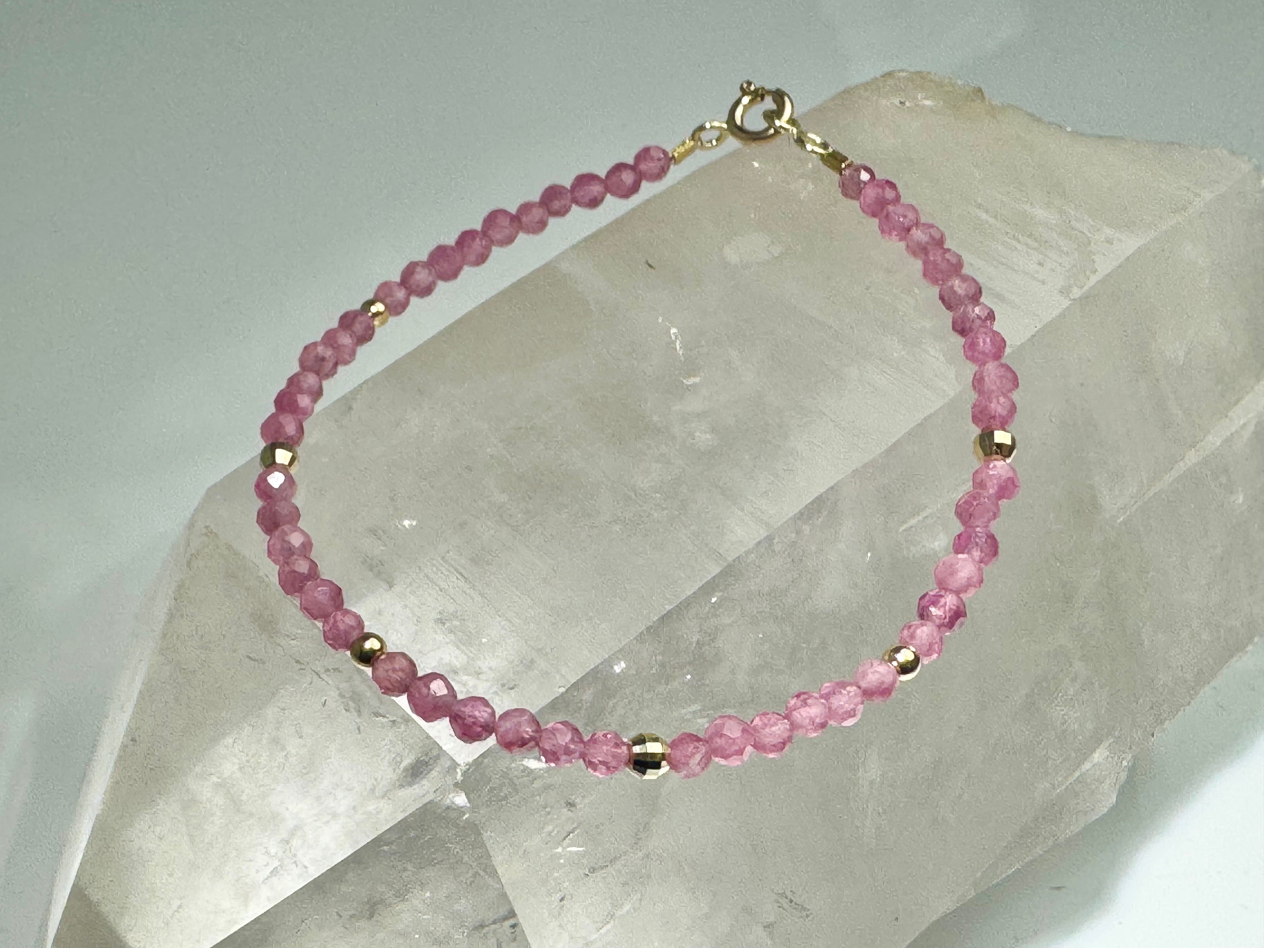 Pink Tourmaline Bead 14k Bracelet