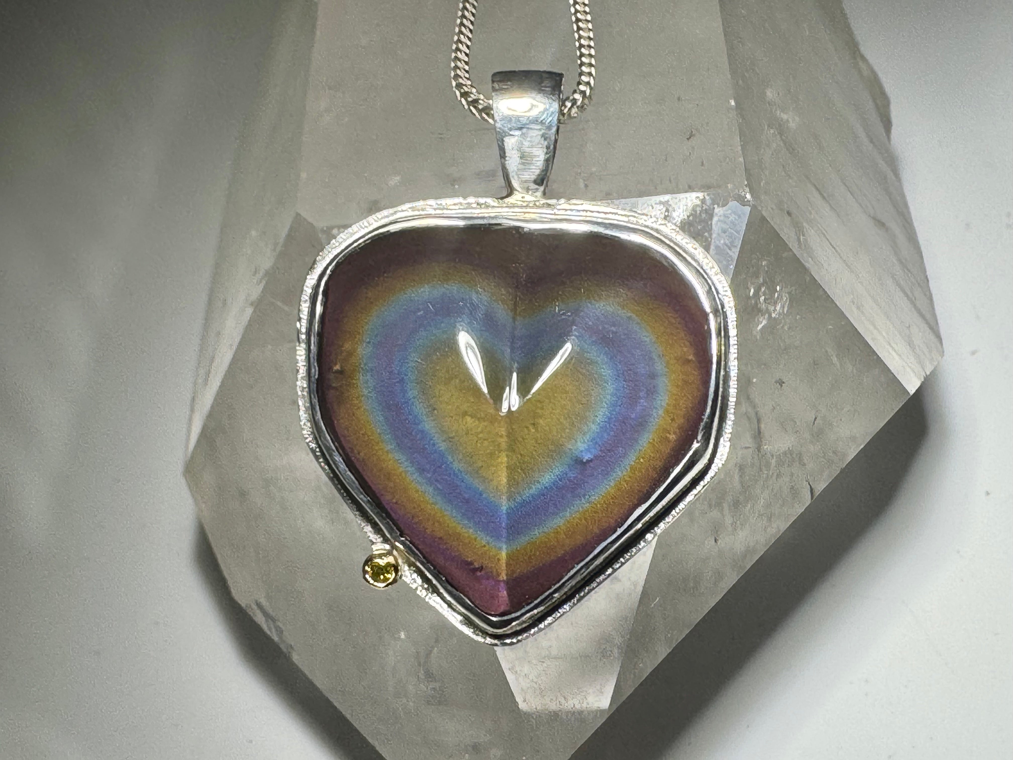 Rainbow Obsidian & Yellow Diamond Heart Pendant