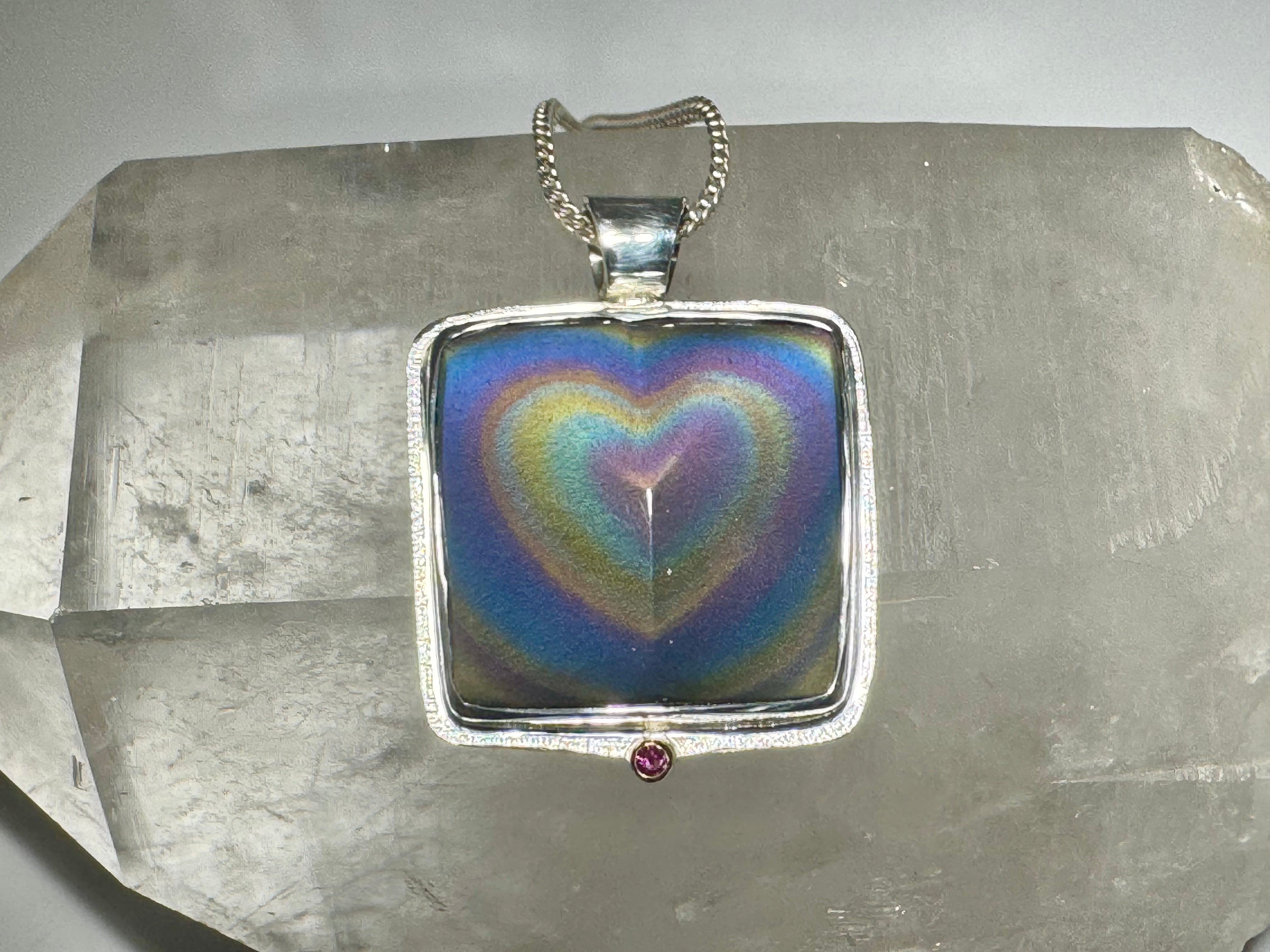 Rainbow Obsidian & Pink Diamond Heart Pendant