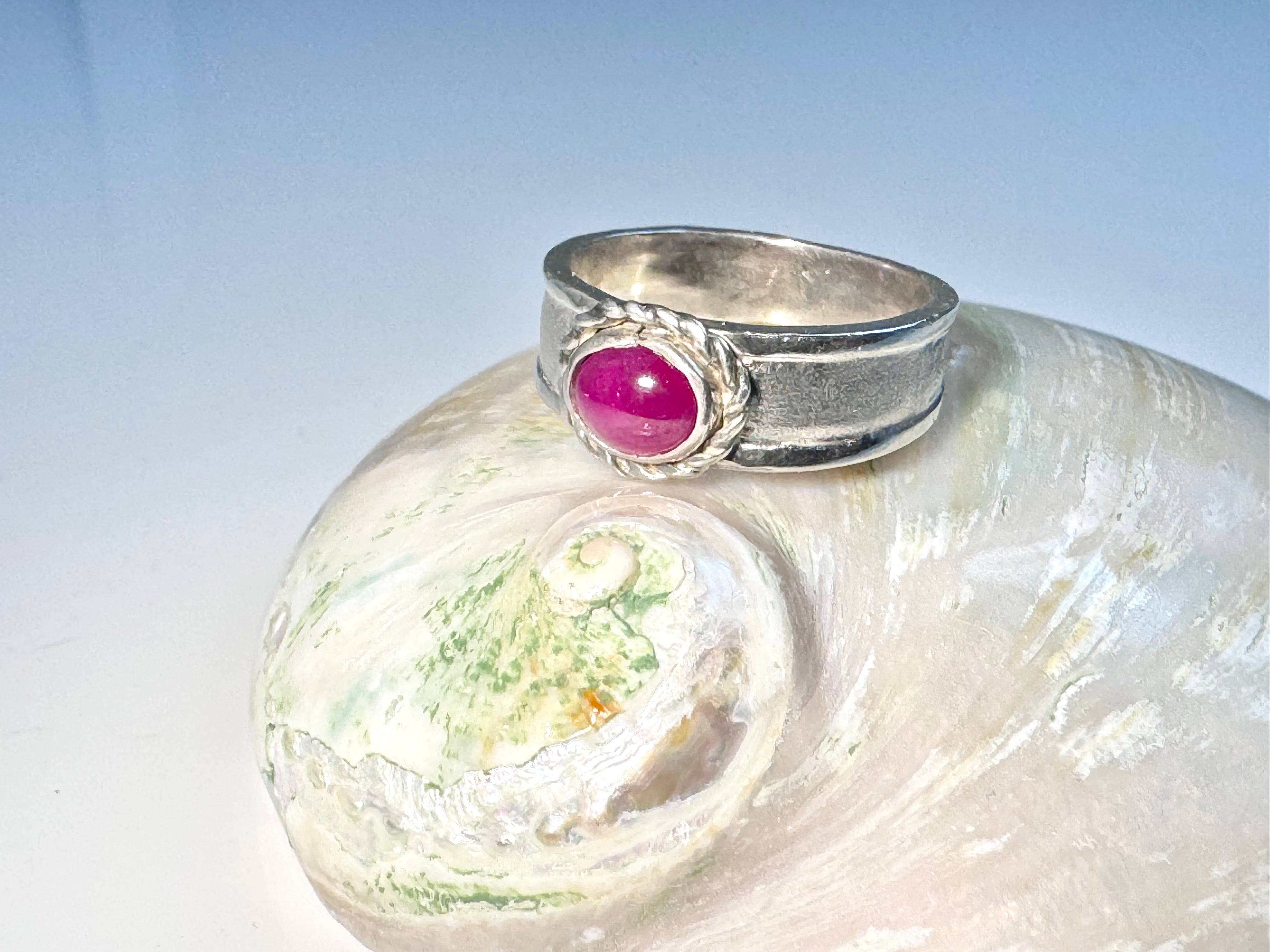 Ruby Twisted Bezel Sterling Ring
