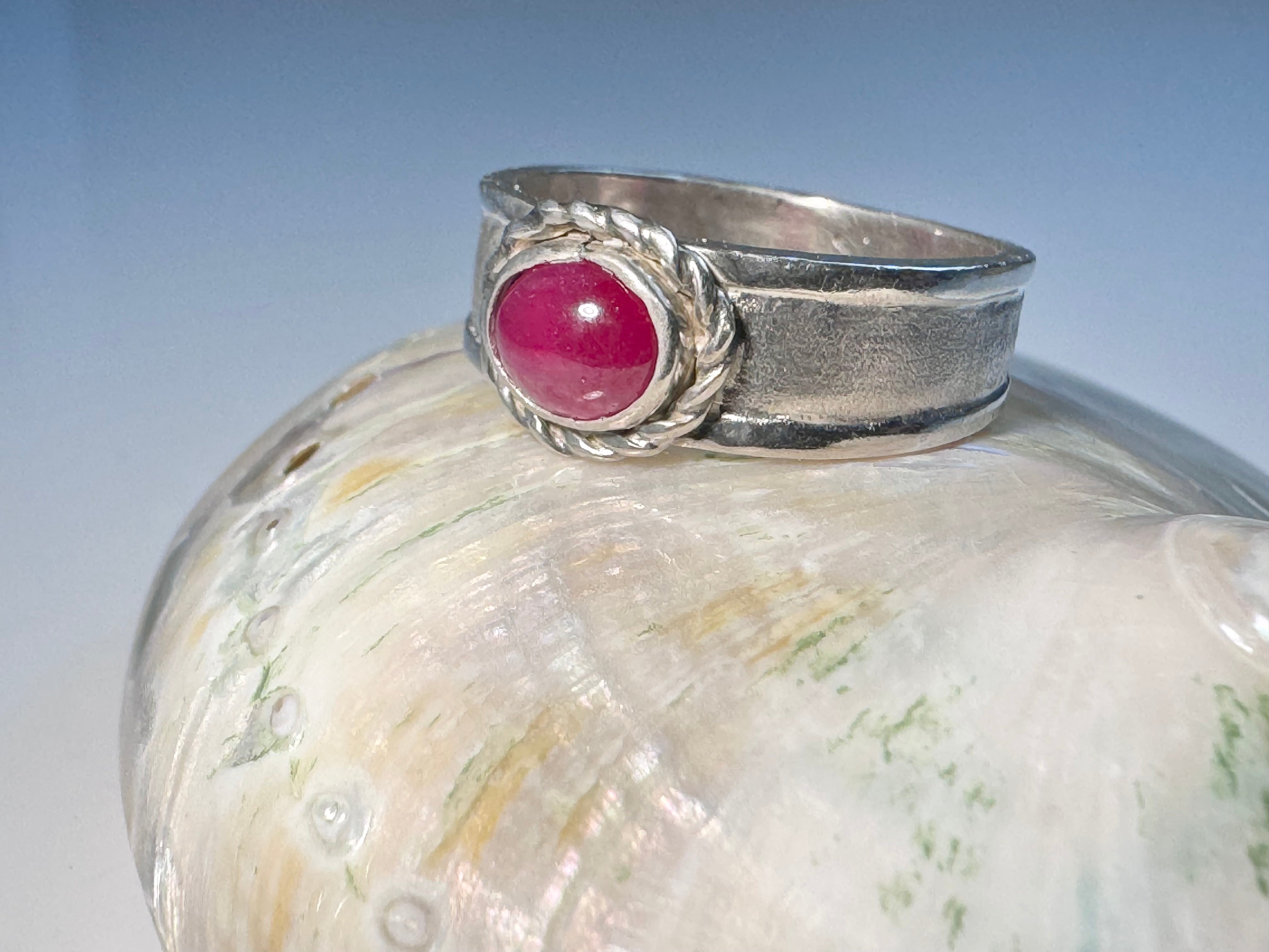 Ruby Twisted Bezel Sterling Ring
