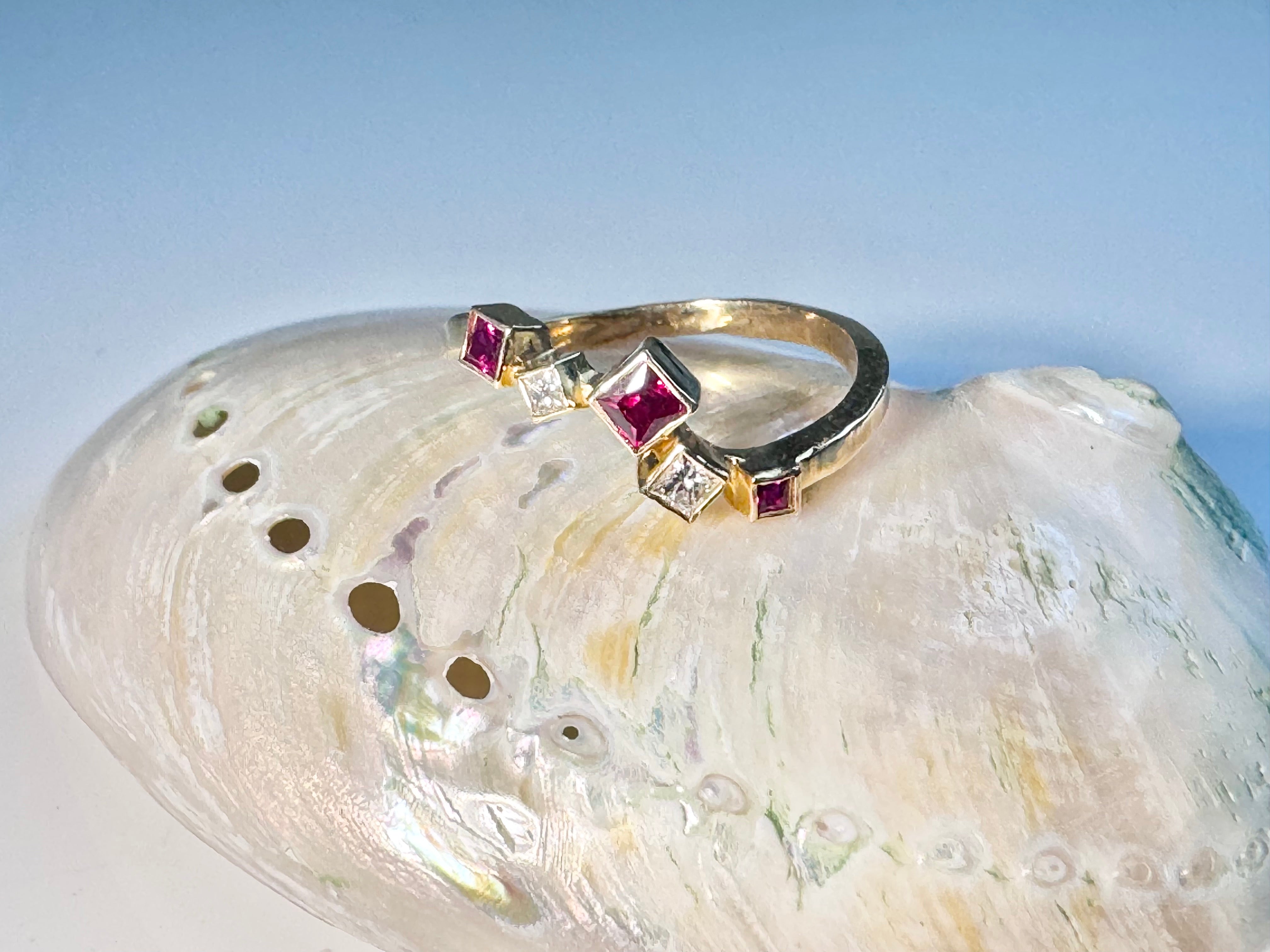 Ruby Diamond Square 14k Ring