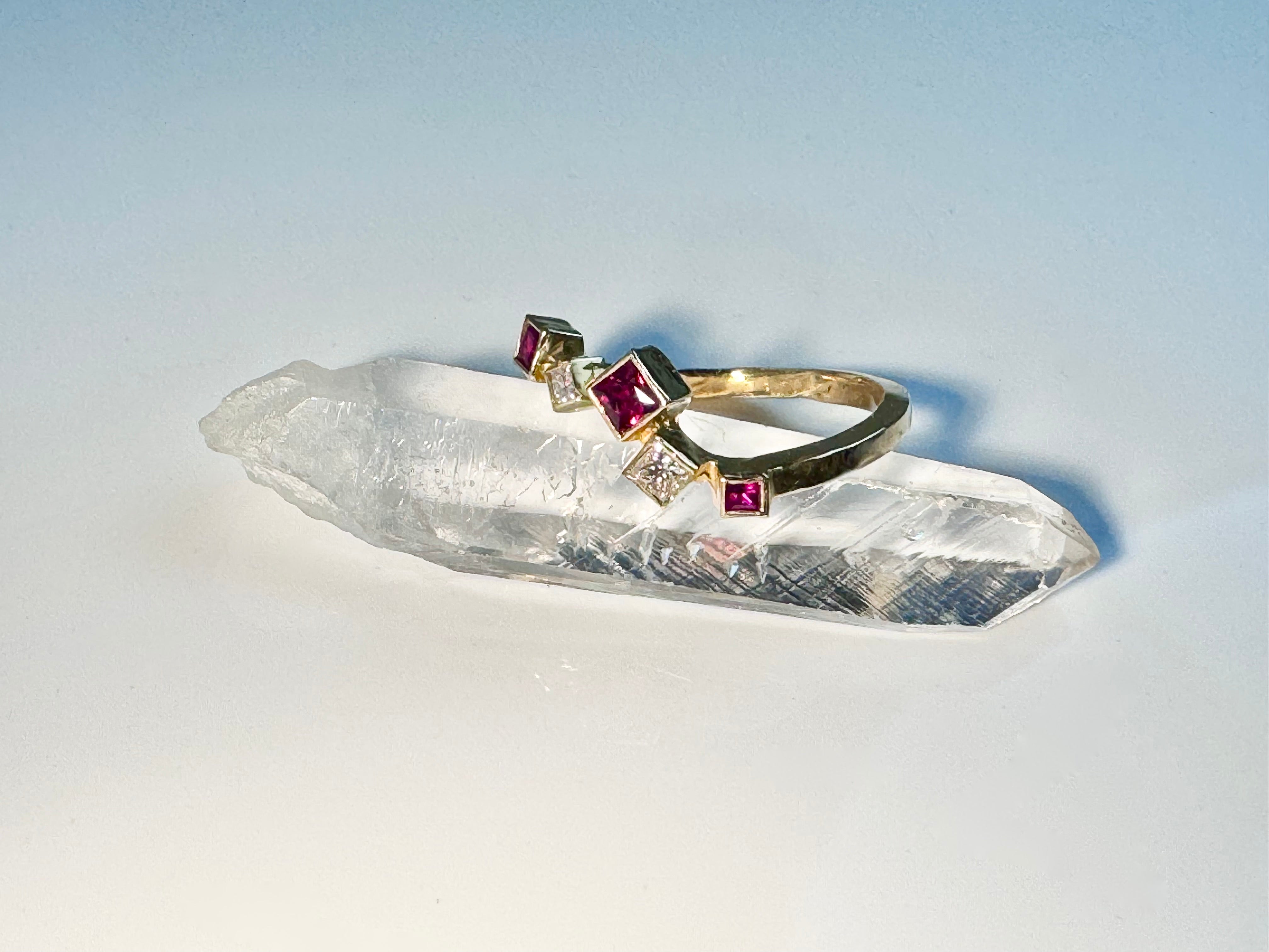 Ruby Diamond Square 14k Ring