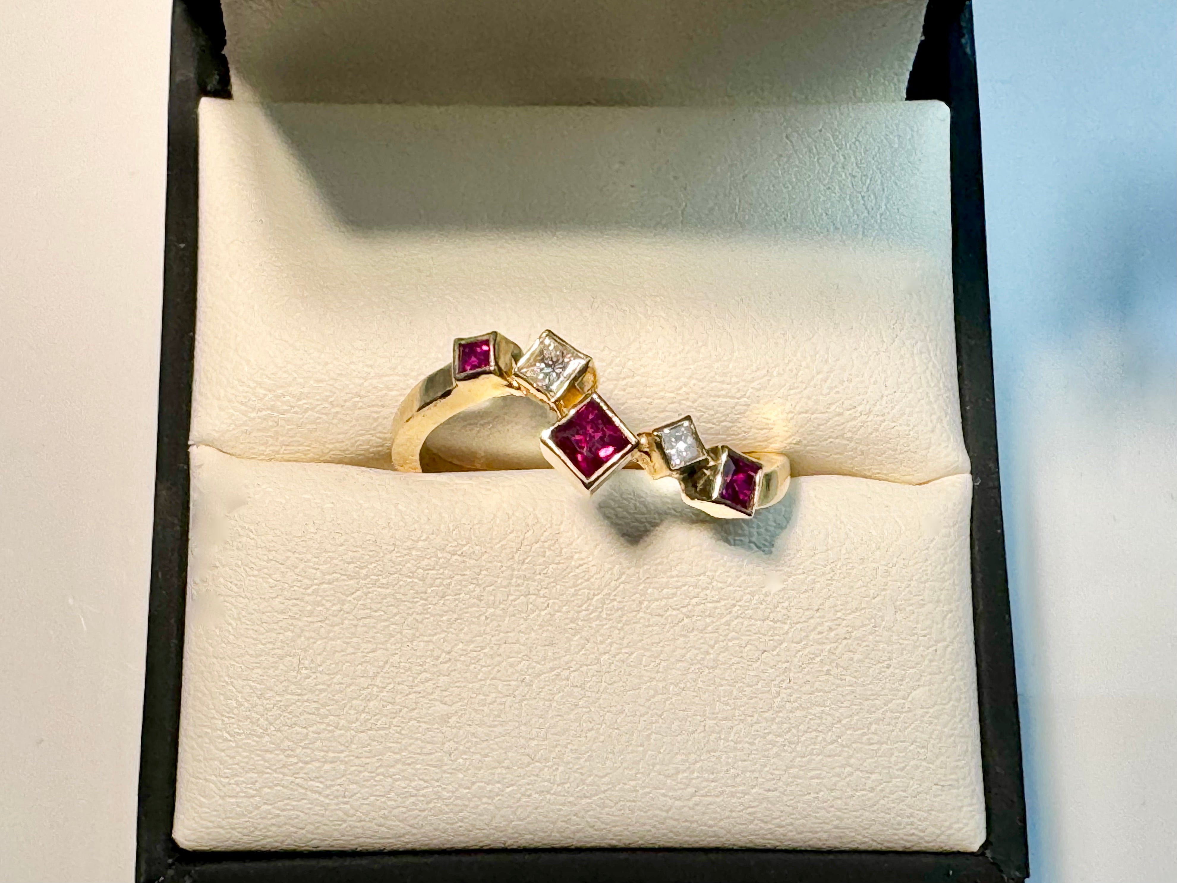 Ruby Diamond Square 14k Ring
