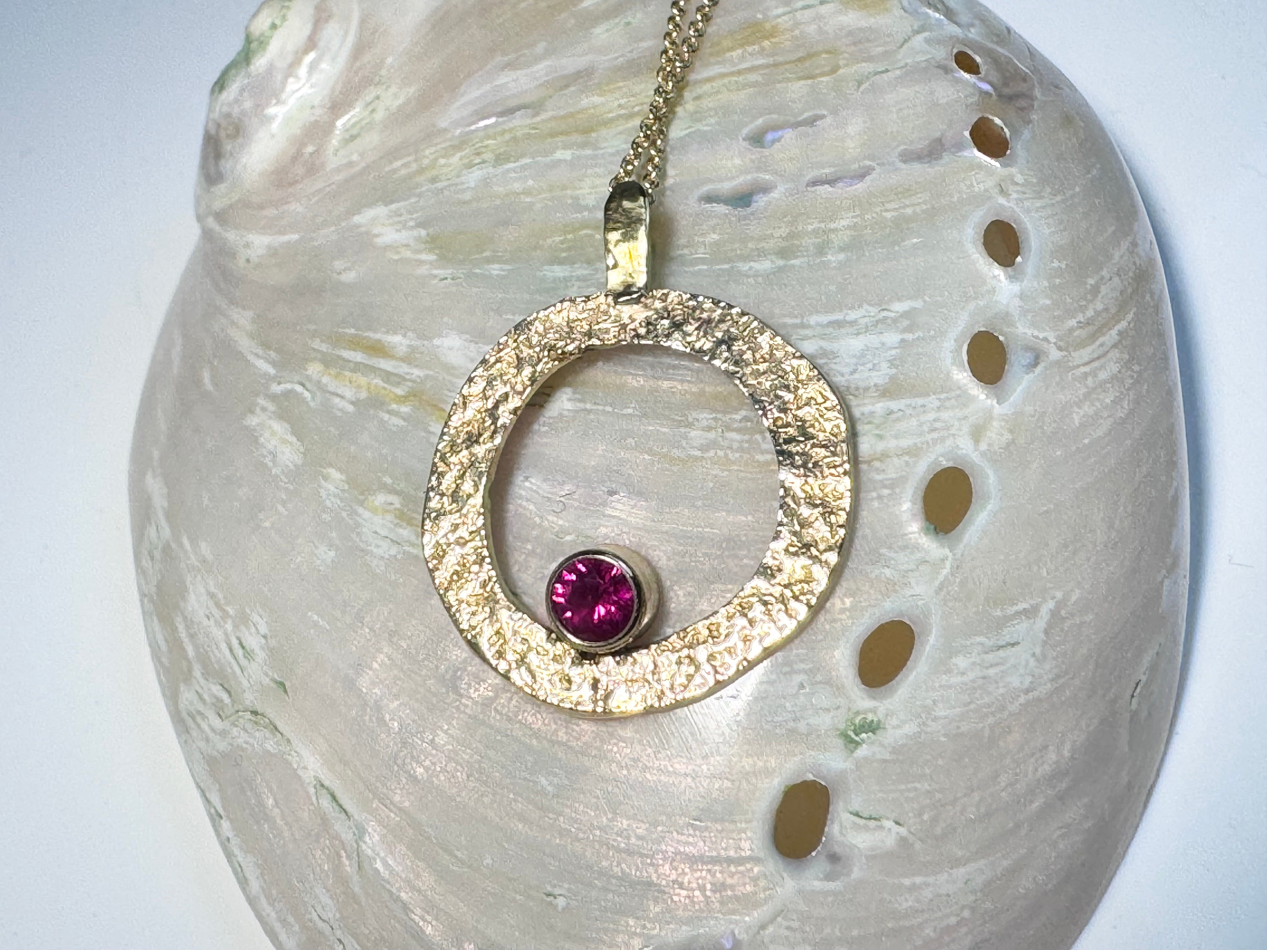 Ruby Textured Open Disc 14k Pendant