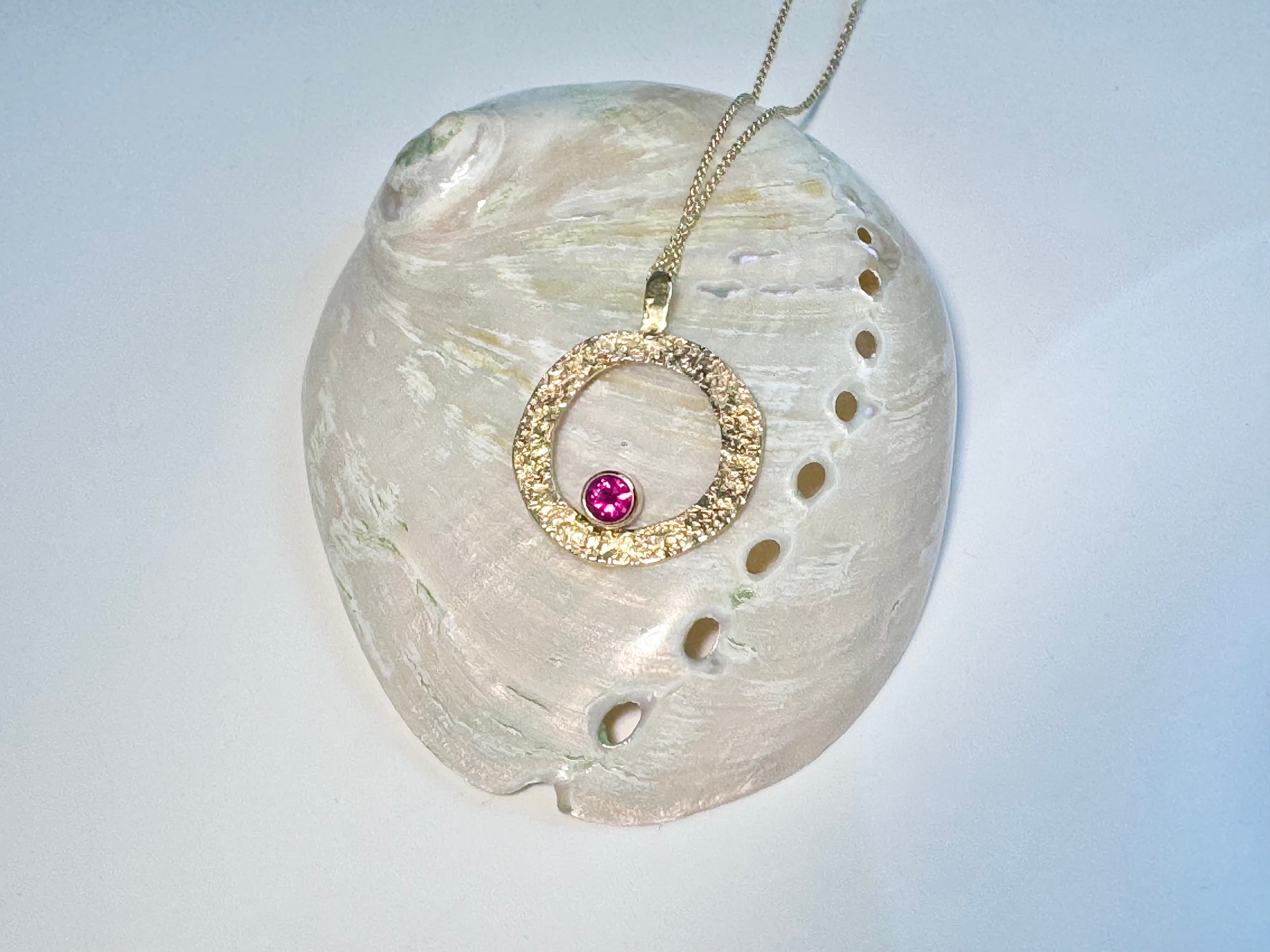 Ruby Textured Open Disc 14k Pendant